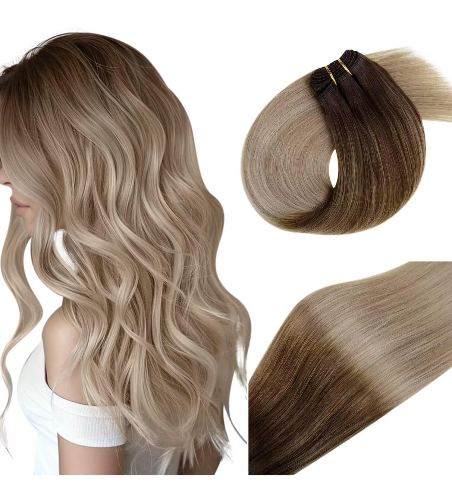Vivien Treat Remy Real Hair Extensions - Balayage Dark Brown to Honey Blonde Ombre - 35cm 80g #4/10 - Perfect for Stunning Length & Volume - Buy Online on GoSupps.com