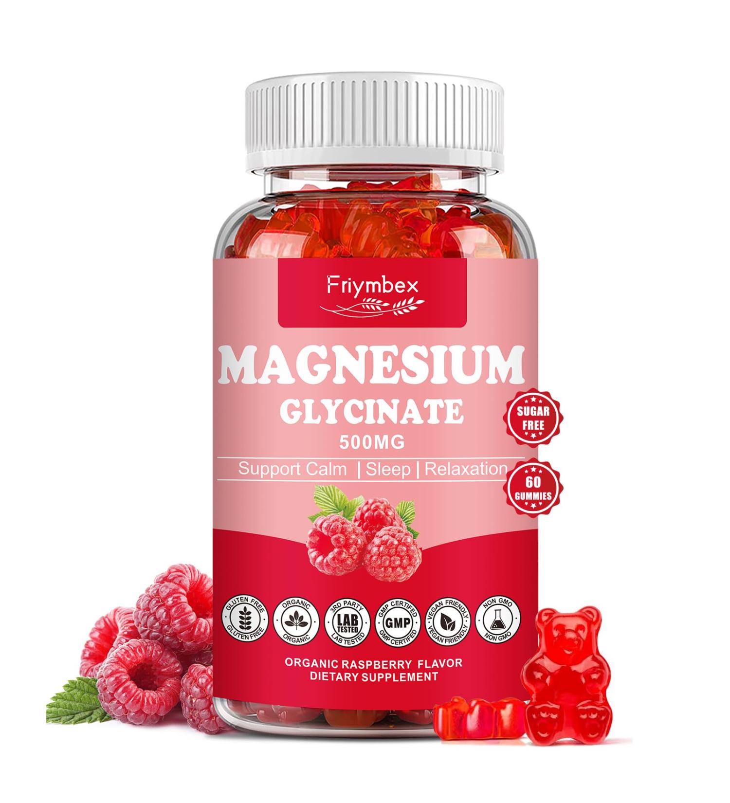 Magnesium Glycinate Gummies 500mg | Relaxation Calm Magnesium Gummies | Sugar-Free | Non-GMO | Gluten-Free | Vegan-Friendly for Adults & Kids (60 Raspberry Gummies) - Buy Online on GoSupps.com