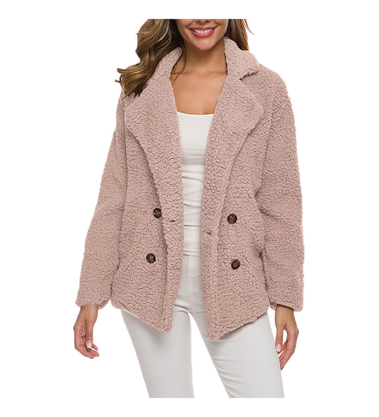 Hanxiulin Women's Fleece Jacket - Plush Hoodie Long Warm Winter Coat Windproof & Cuddly - XL Pink - Buy Online on GoSupps.com