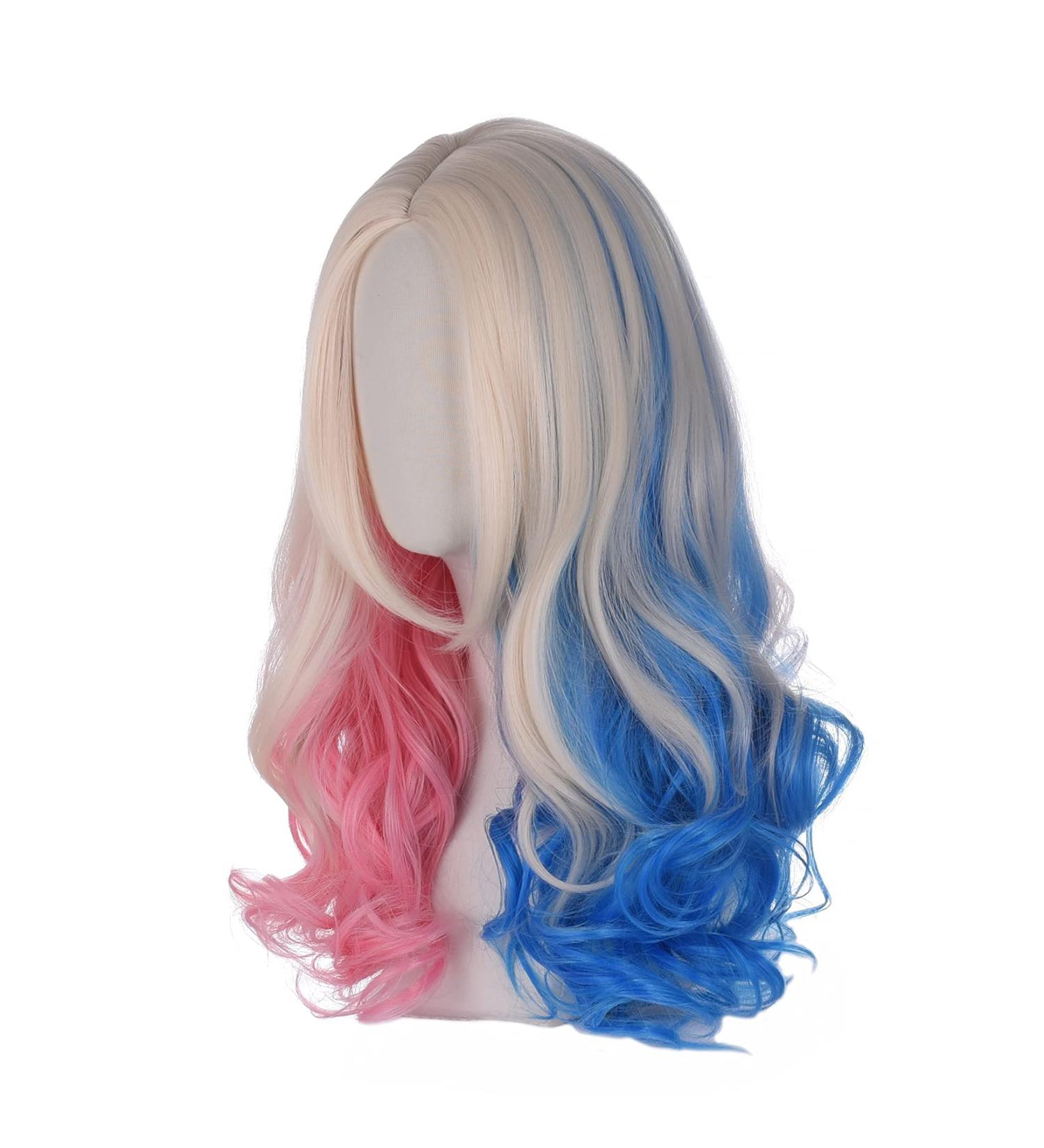 FVCENT 26 Long Loose Curly Mixed Color Cosplay Wig for Women - Harley Quinn Inspired Carnival Costume - Buy Online on GoSupps.com