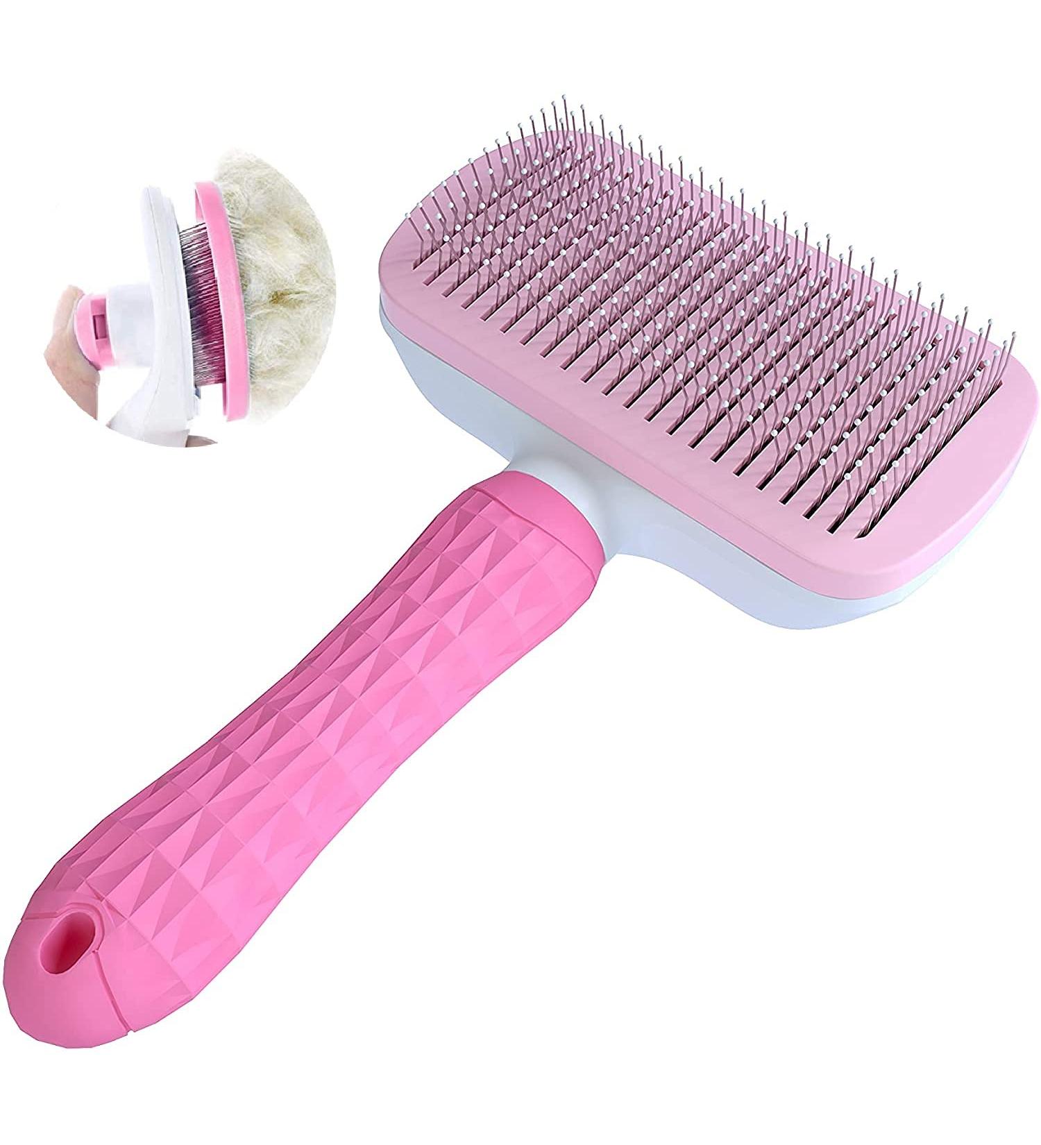 Dual Purpose Self Cleaning Slicker Brush for Dogs and Cats - Removes Shedding Mats, Tangles, and Dirt - Improves Circulation - Pink - Buy Online on GoSupps.com
