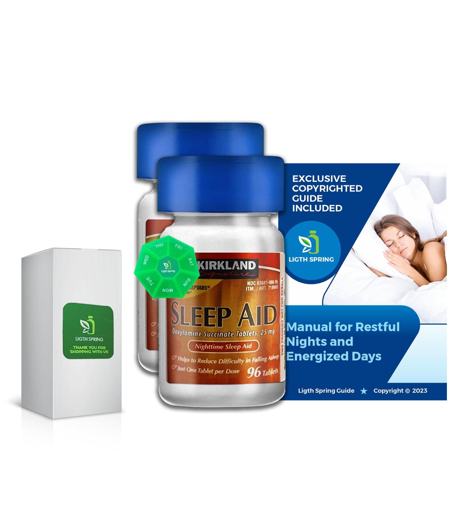 Nighttime Sleep Aid 25 mg - 96 Count (2 Pack) with Pill Organizer & Better Light&Spring Guide | International Shipping Available - Buy Online on GoSupps.com