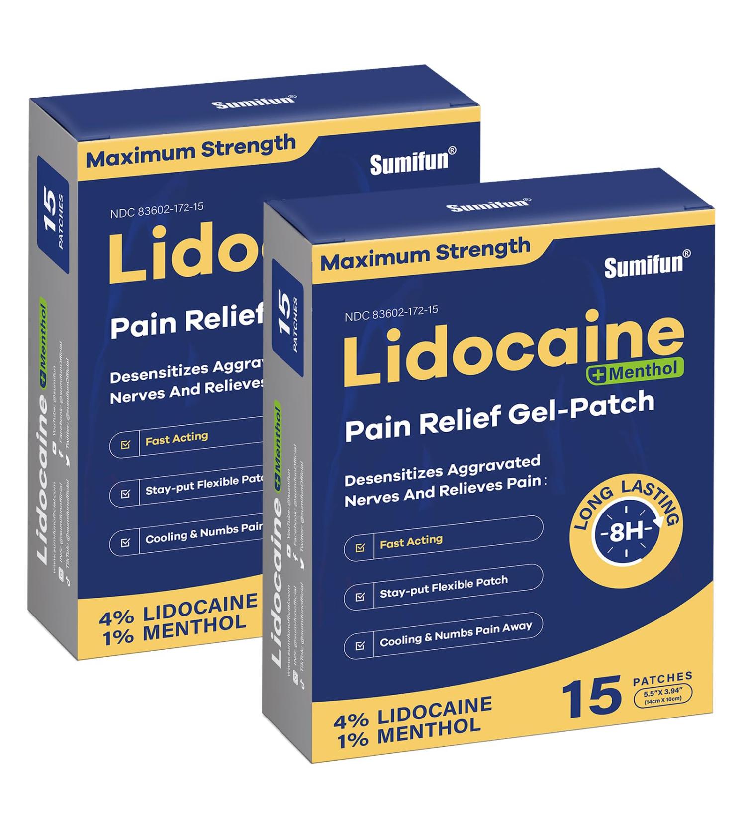 Sumifun Maximum Strength Pain Relief Patches - 4% Lidocaine & 1% Menthol 30 Count | OTC Treatment for Back Ache Stiff Neck Joint & Muscle Pain | Pack of 2 - Buy Online on GoSupps.com