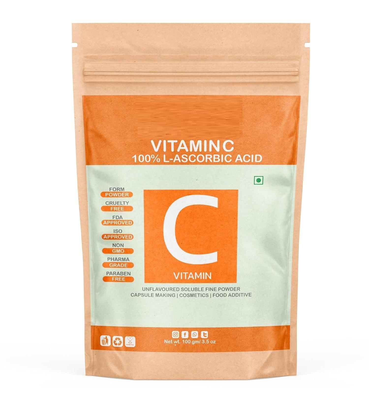NP 100% Pure Organic Vitamin C Powder L Ascorbic Acid DIY Serum Making Face Care 100 gm - Buy Online on GoSupps.com