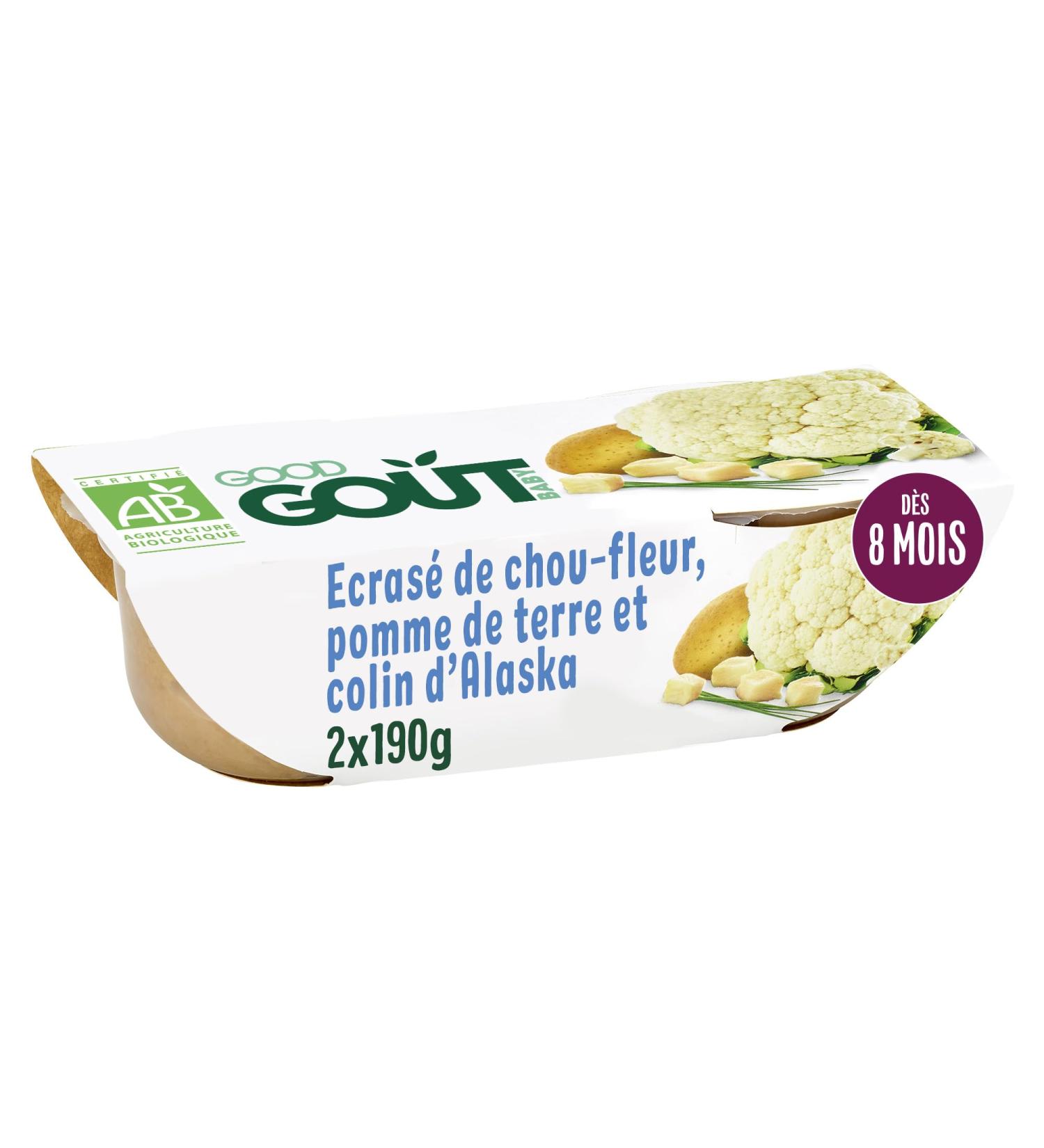 GOOD GO T - cras De Chou-Fleur Pomme De Terre Et Colin D'Alaska - Plat Cuisin Pour B b - D s 8 Mois - Pur e Moulin e - Bols Micro-Ondables - 2x190g (L'emballage peut varier) chou fleur colin 190 g (Lot de 2) - Buy Online on GoSupps.com