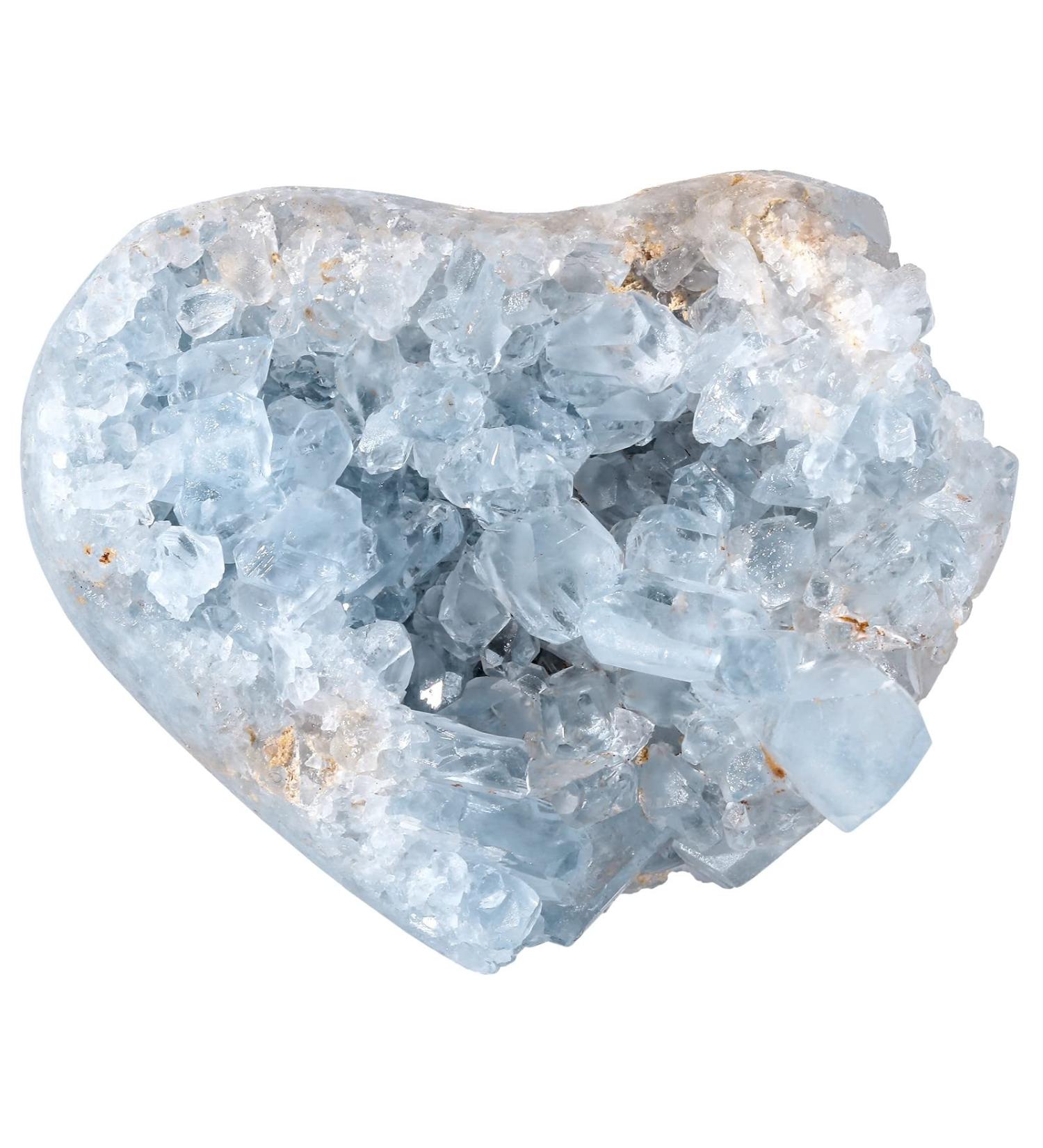 Natural Celestite Heart Shaped Healing Crystal Cluster - 1pc, 320-450g - Romantic Gift, Home Decor - Reiki Gemstone Specimen - Buy Online on GoSupps.com