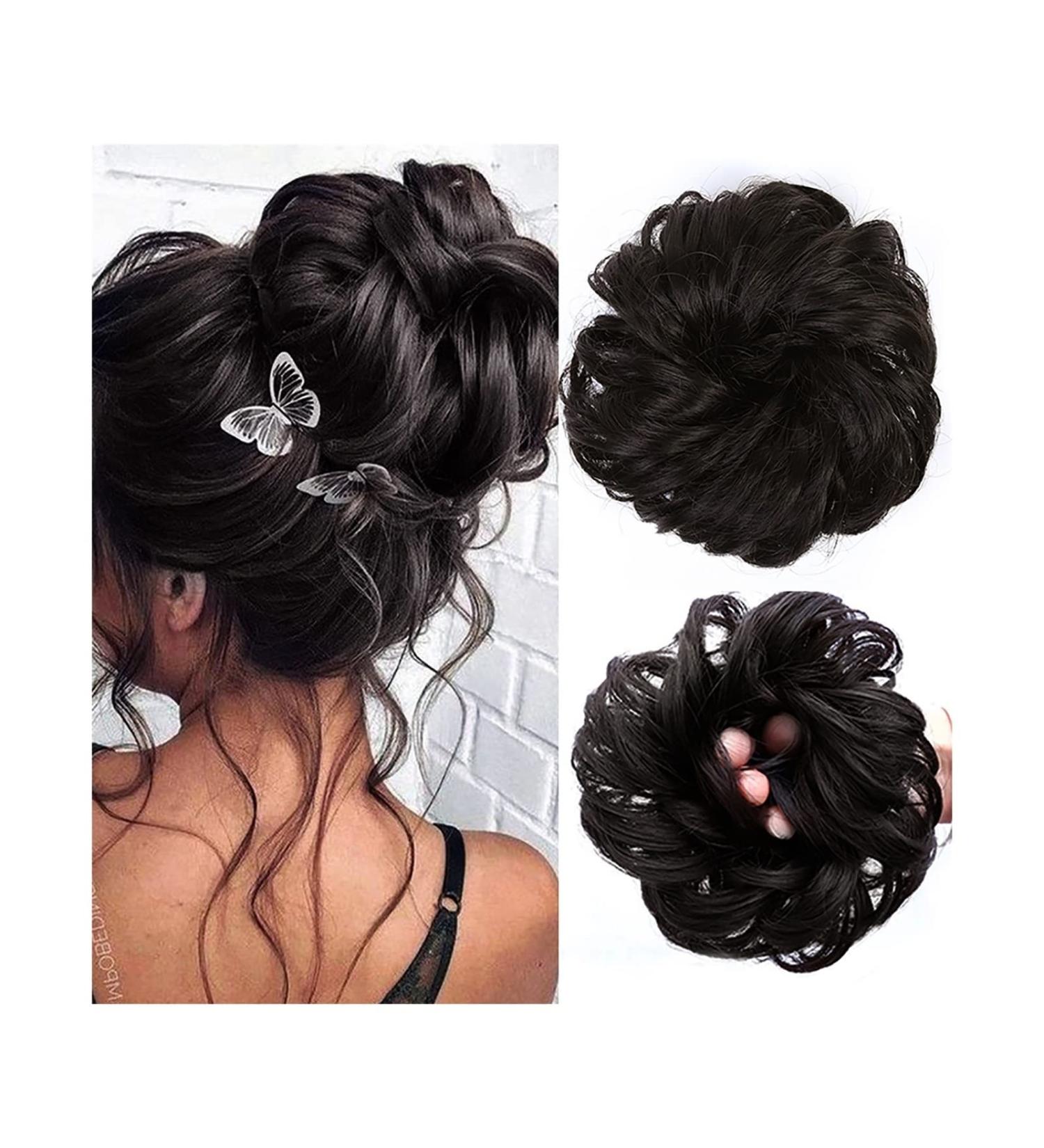 Messy Bun Hair Piece for Women 1PCS Tousled Updo Scrunchie Synthetic Messy Hair Bun Hair Piece Hair Extension Thick Wavy Ponytail Chignon Hairpieces for Women Girls Fake Hair Accessories for Women Black Brown - Buy Online on GoSupps.com