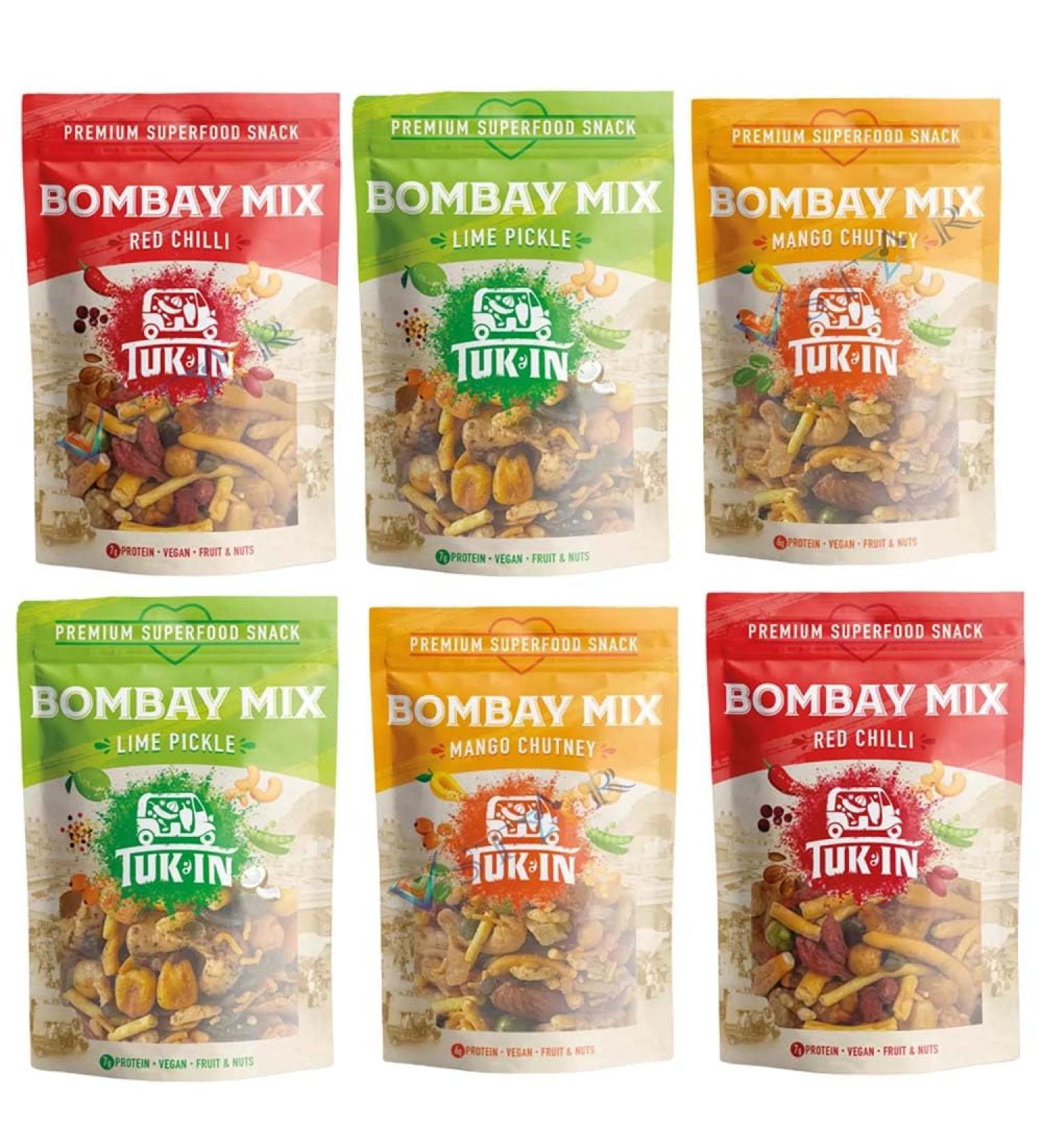 Tuk In Red Chilli Lime Pickle & Mango Chutney Bombay Trail Healthy Snack Mix Pack 40g (Pack of 6 Mixed)
