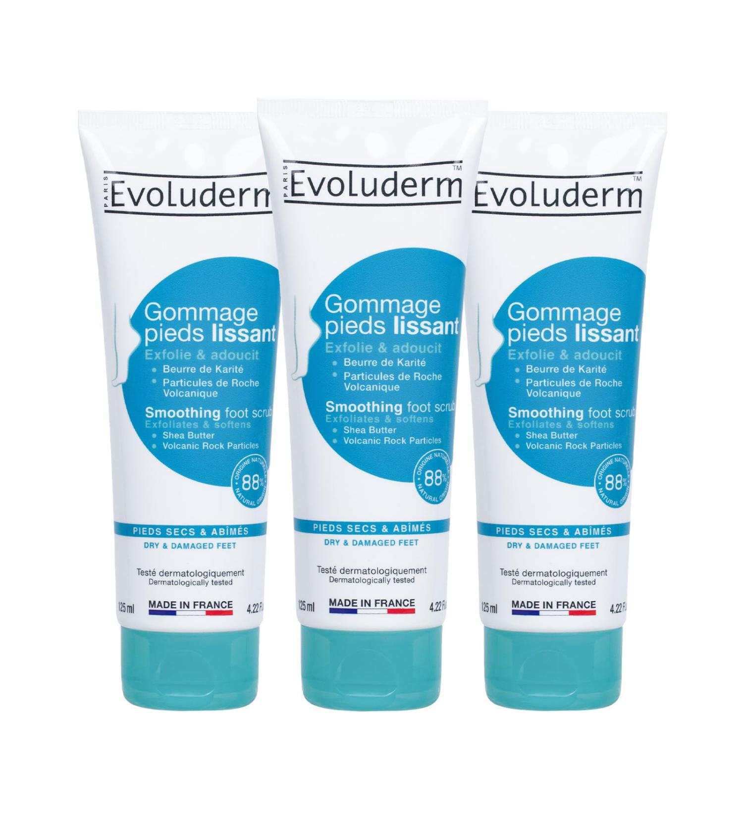 EVOLUDERM – Smoothing Foot Scrub - 125 ml - Ingredients of Natural Origin - Vegan - Made in France - Pack of 3 x 125 ml