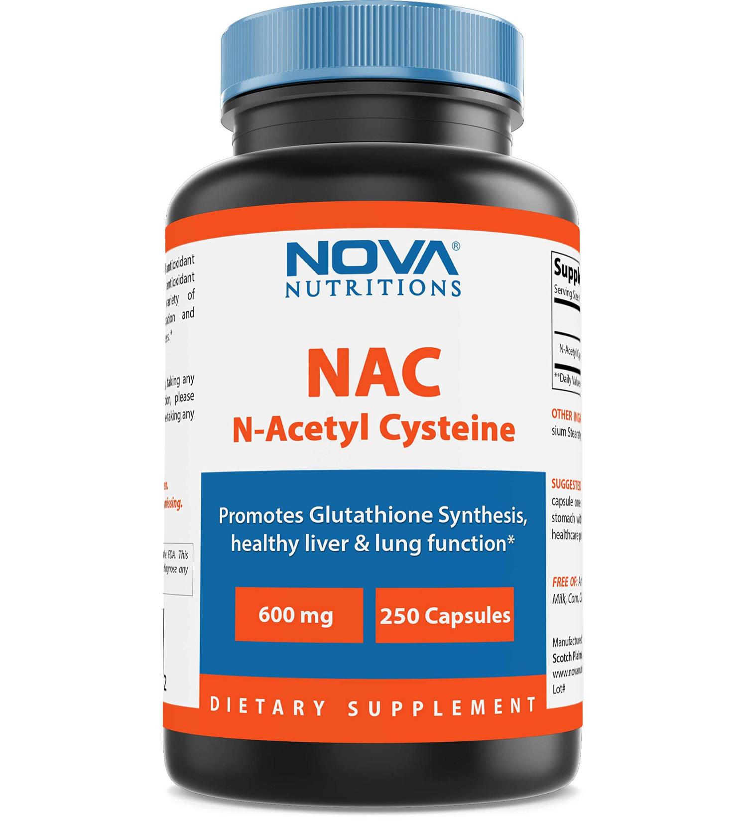 Nova Nutritions N-Acetyl L-Cysteine (NAC) 600mg - 250 Capsules | Non-GMO & Gluten Free - Buy Online on GoSupps.com