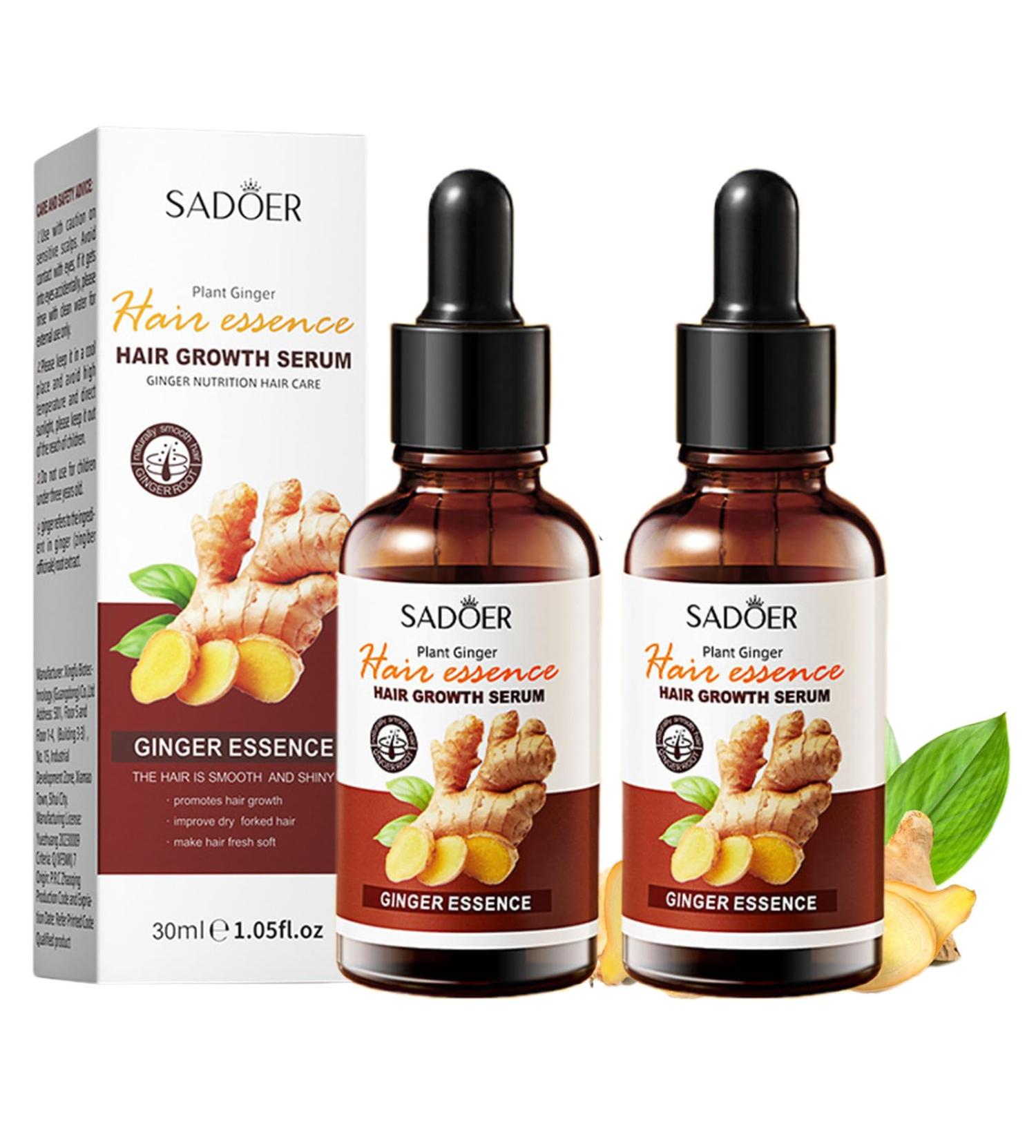 2 Pack Ginger Hair Growth Serum - Thickening Serum for Hair Loss Dry Damaged Hair - Improves Hair Elasticity and Strength - For Men and Women - Buy Online on GoSupps.com