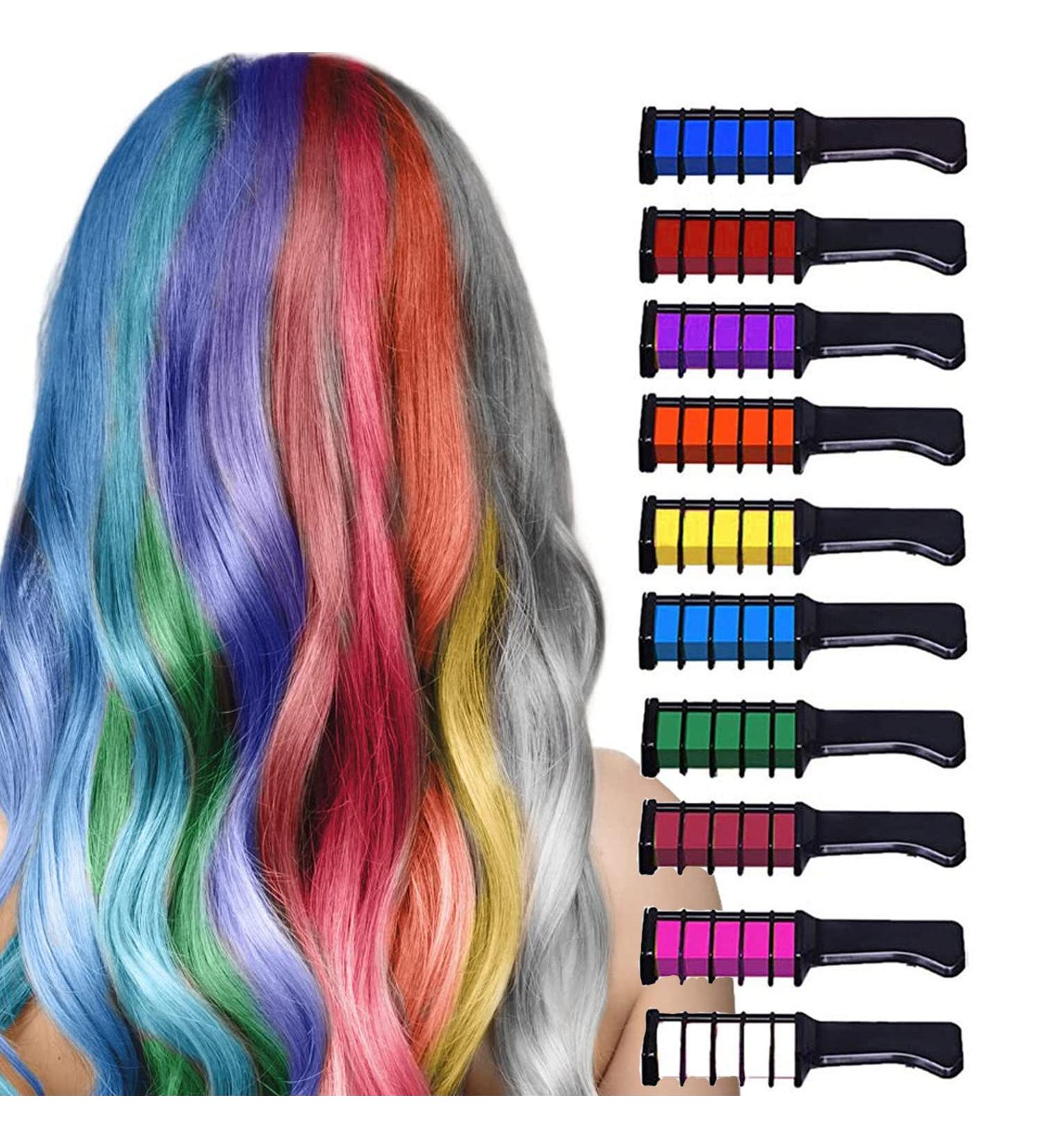 10 Colors Hair Chalk Comb for Kids Girls | Washable Temporary Bright Hair Color | Perfect Gift for Girls Age 6-12 | Ideal for Birthday, Christmas, and New Year Parties - Buy Online on GoSupps.com
