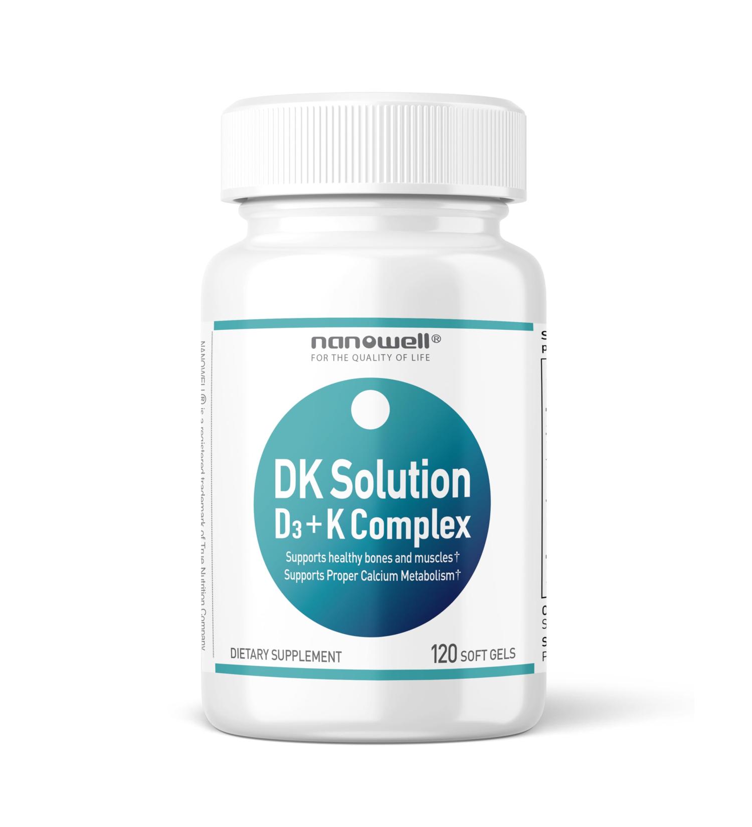 NANOWELL DK Solution Vitamin D3 2000 IU (50 mcg) + K Complex - Dietary Supplement for Bone Muscle and Immune Health Support - 120 Softgels 120 Day Supply 120 Count (Pack of 1) - Buy Online on GoSupps.com