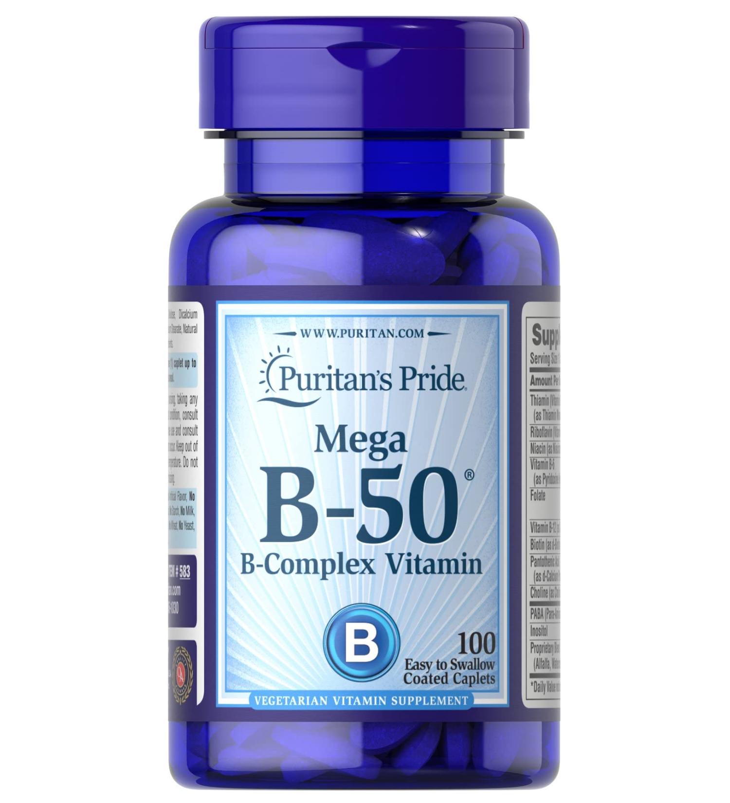 Puritan's Pride Vitamin B-50 Complex 100 Count Caplets - Buy Online on GoSupps.com