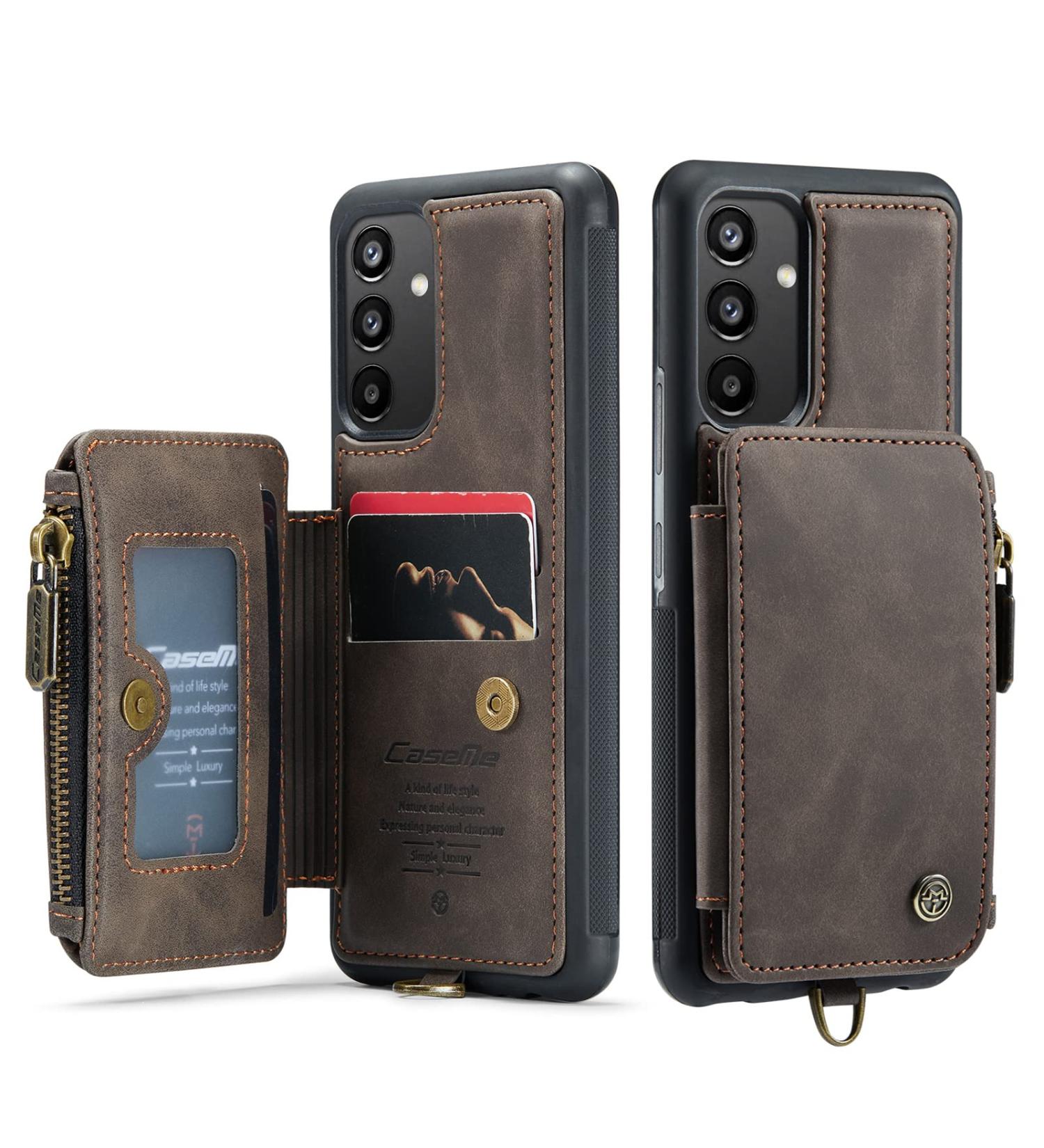 Buy Soonic Leather Cover for Samsung Galaxy A34 5G - Magnetic Zippered Protective Wallet Case with Coin Compartment (Brown) - Buy Online on GoSupps.com