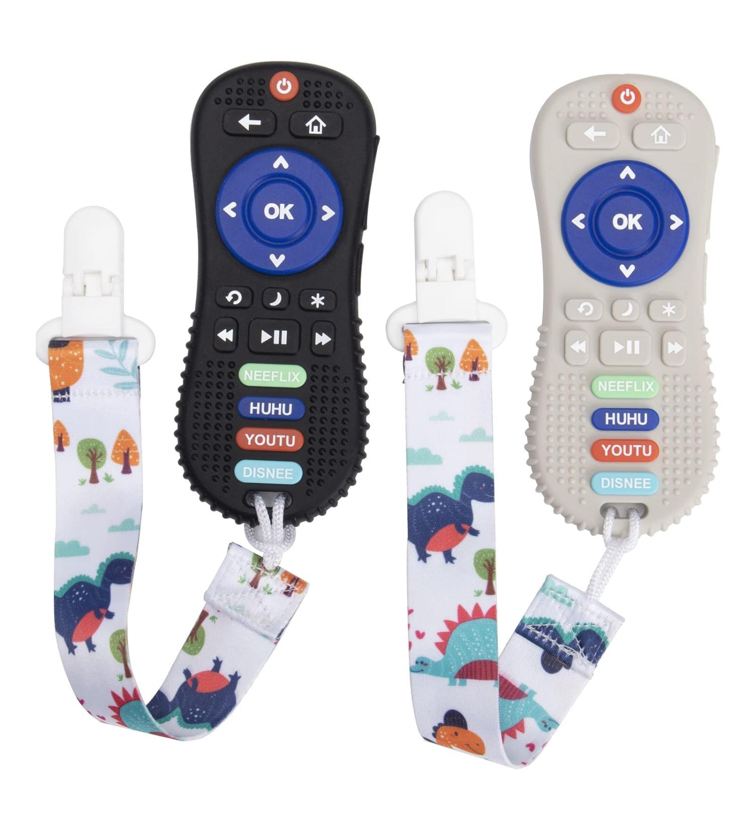 2 Pack Silicone Baby Teething Toys | TV Remote Control Shape | Teether Clips | for Babies 6-24 Months | Boys Girls Teething Toy Gifts (Black+Grey) - Buy Online on GoSupps.com