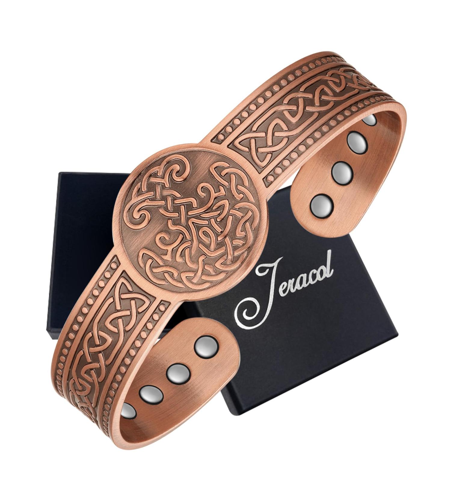 Jeracol Copper Bracelets - Tree of Life & Celtic Knot Design Cuff Bangle | Magnetic Therapy Bracelet with 12 Powerful Magnets | Brazaletes Jewelry Gift Box - Buy Online on GoSupps.com