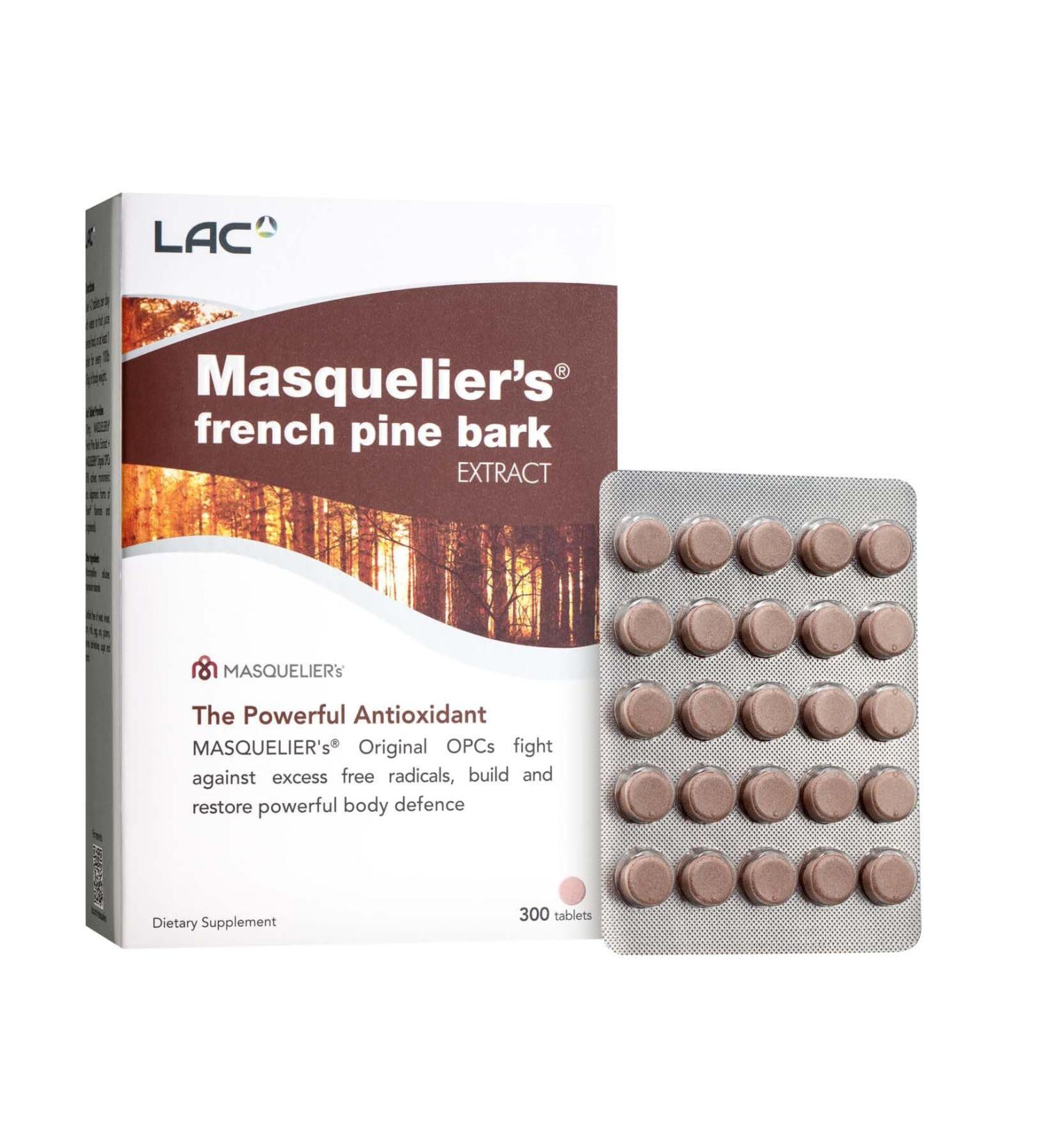 LAC Masquelier's French Pine Bark Extract - 300 Tablets | Premium Antioxidant Supplement for Heart & Skin Health - Buy Online on GoSupps.com