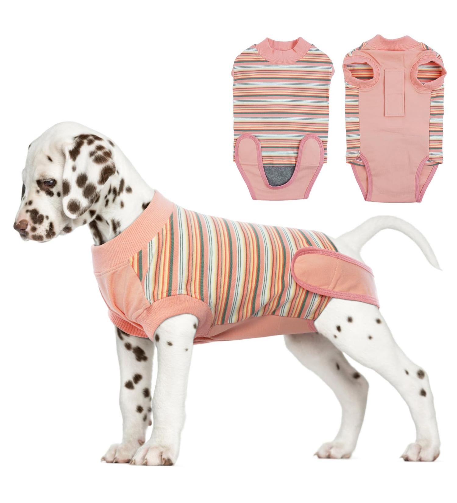 Breathable Dog Post-Op Body - Ideal for Castration | Hjumarayan Medical Body for Small to Large Dogs - Orange Striped Alternative to E-Collars - Buy Online on GoSupps.com