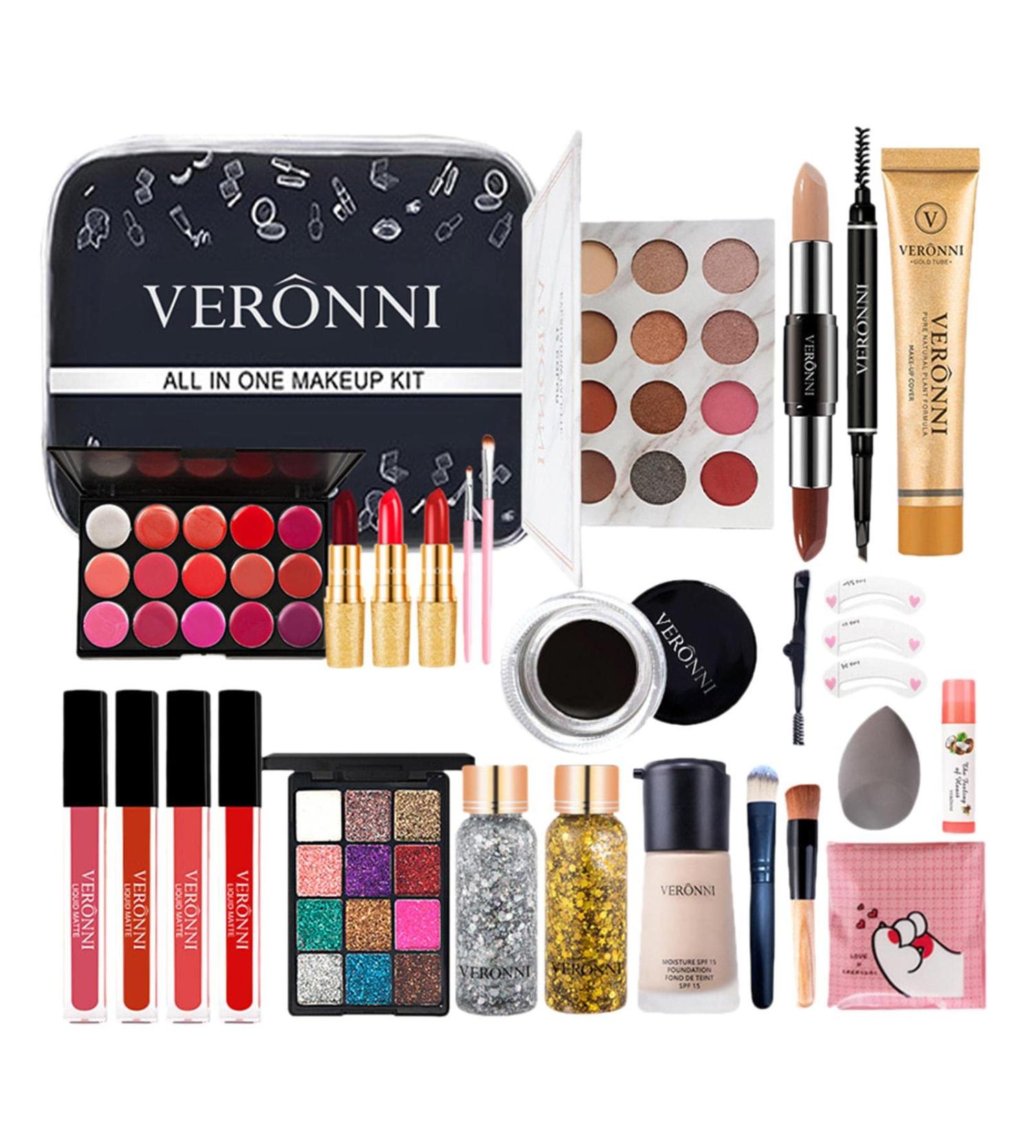 Keptfeet 28-Part Make-Up All-in-Kit | Professional Starter Set for Beginners | Eyeshadow Palette Lip Gloss Lipstick & More - Buy Online on GoSupps.com