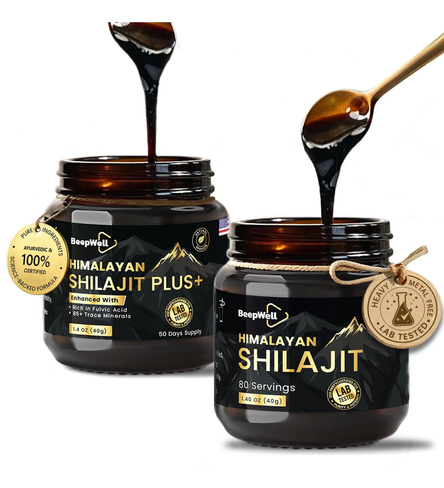 Natural Shilajit Resin (80 Servings) + Ashwagandha & Black Pepper Extract (50 Servings) | 2-in-1 Organic Combo | 85% Fulvic Acid Gold Grade Natural Ayurvedic Blend 40g Each - Buy Online on GoSupps.com