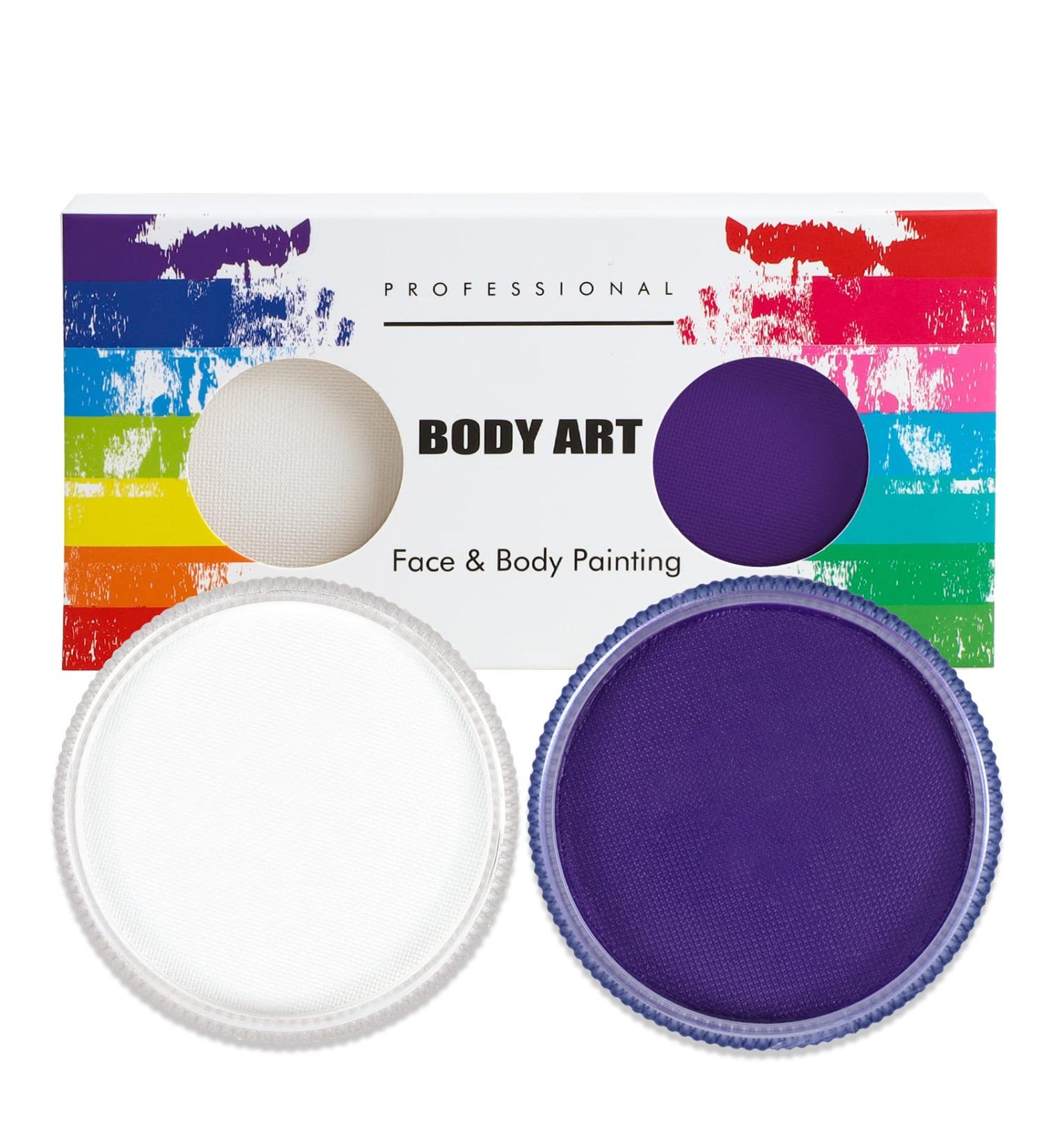 Professional Make-up Mardi Gras | Water-Resistant 30g x 2 Colors - White & Purple for Halloween & Carnival Parties - Buy Online on GoSupps.com