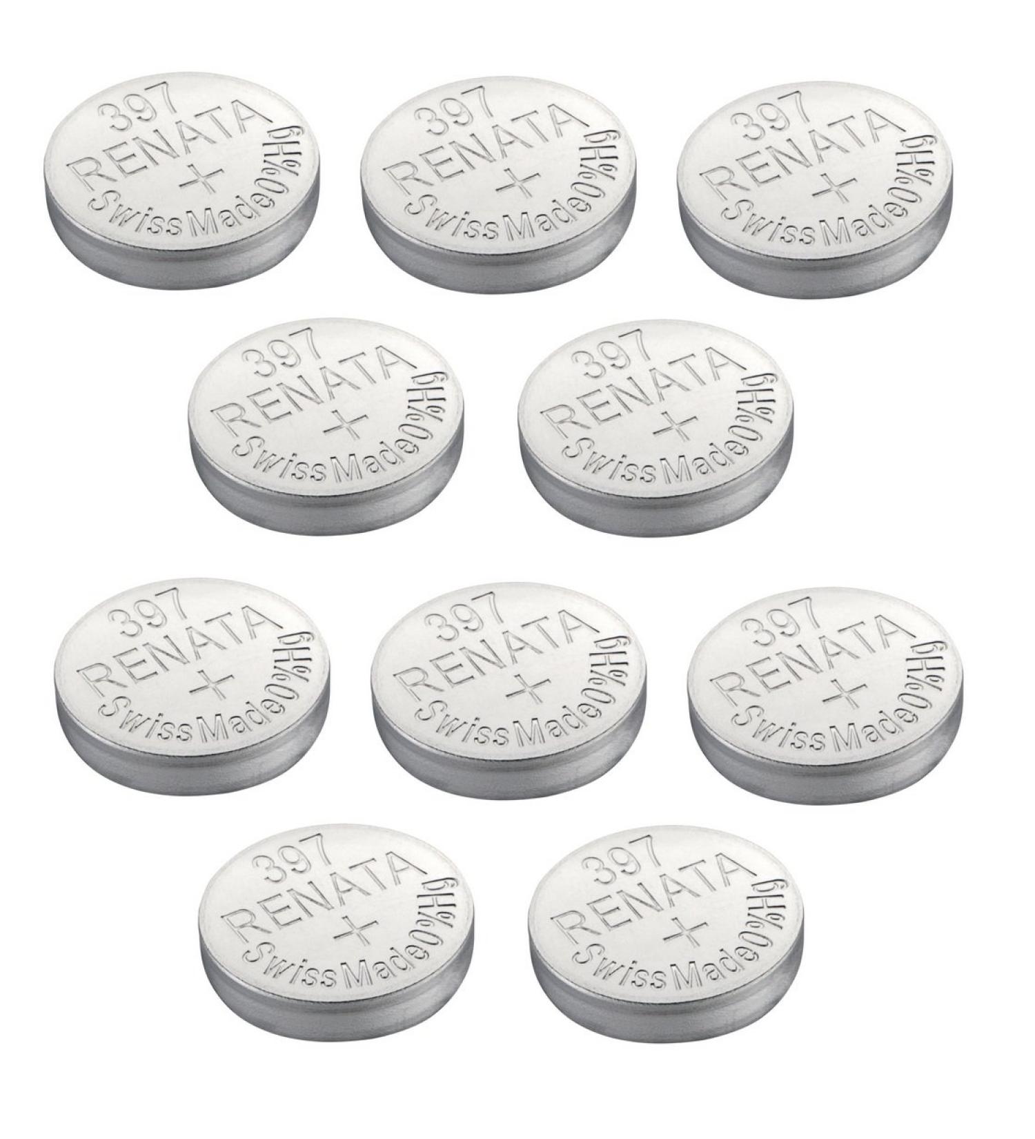 Renata Watch Battery Swiss Made 397 or SR726SW Or AG2 1.5V (10 Batteries 397 or SR 726 SW)