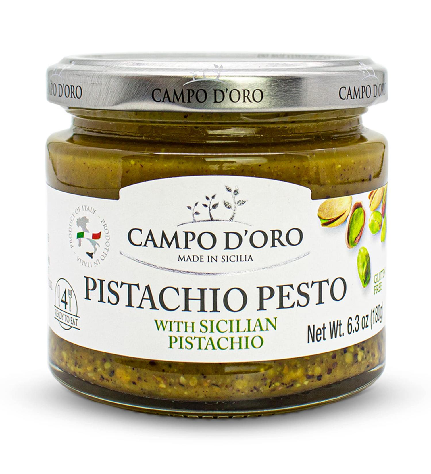 Pistachio Pesto - Sicilian Savory Creamy Spread - 6.35oz Glass Jar from Sicily by Campo D'Oro - Buy Online on GoSupps.com