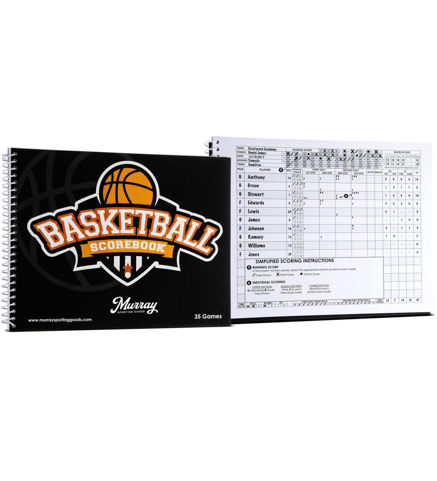 Murray Sporting Goods Basketball Scorebook - 35 Games Side by Side Score Keeping Book for Stats | High School, Middle School, Little League Stat Tracking - Ideal for Scorekeepers - Buy Online on GoSupps.com