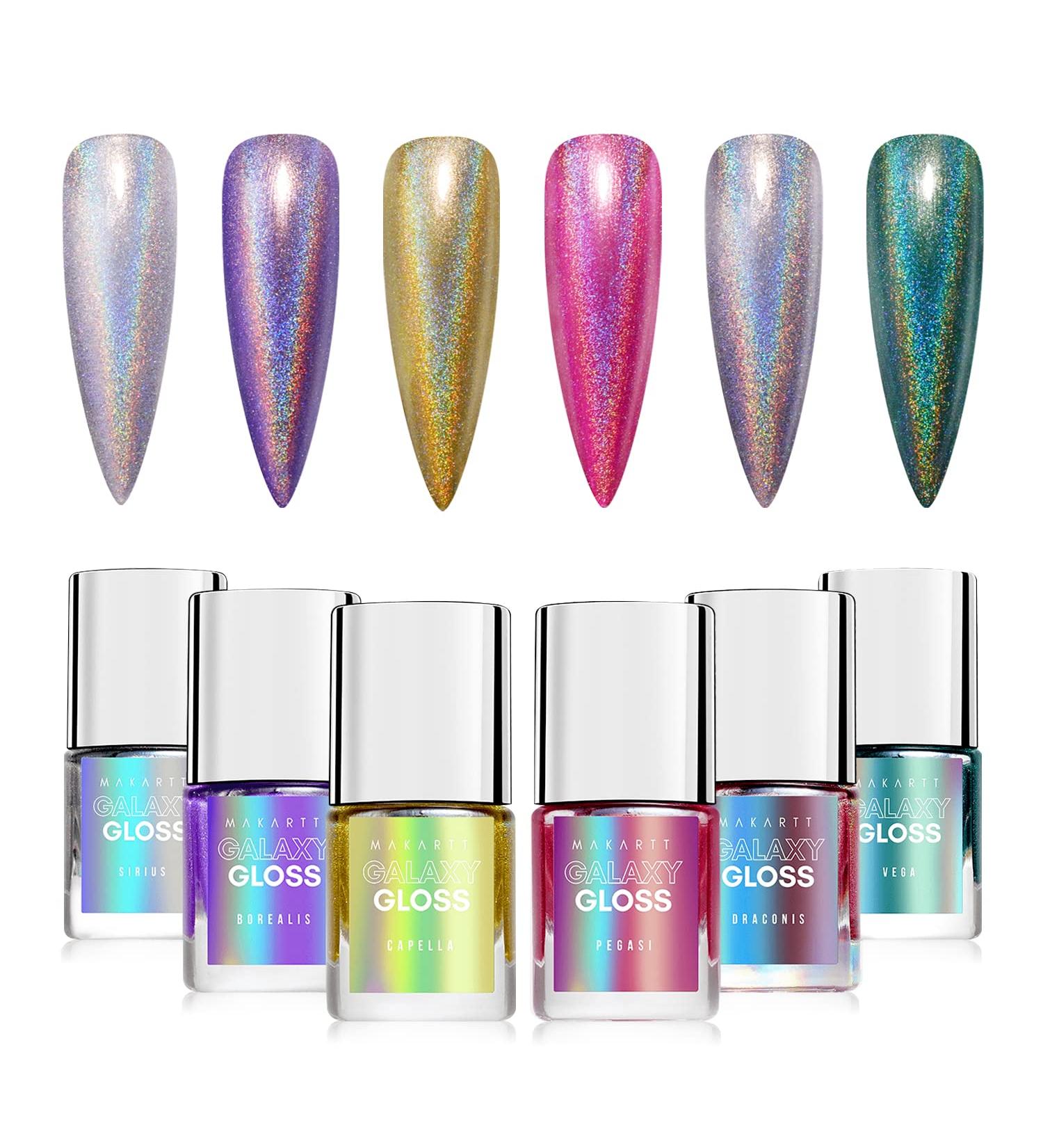 Makartt Holographic Nail Polish Set - 6 Pack Glitter & Metallic Halo Galaxy Varnish Kit - Buy Online on GoSupps.com