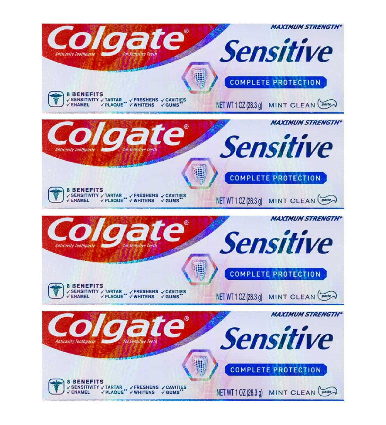 Colgate Sensitive Complete Protection Toothpaste Maximum Strength Clean Mint Travel Size 1 oz (28.3g) - Pack of 4