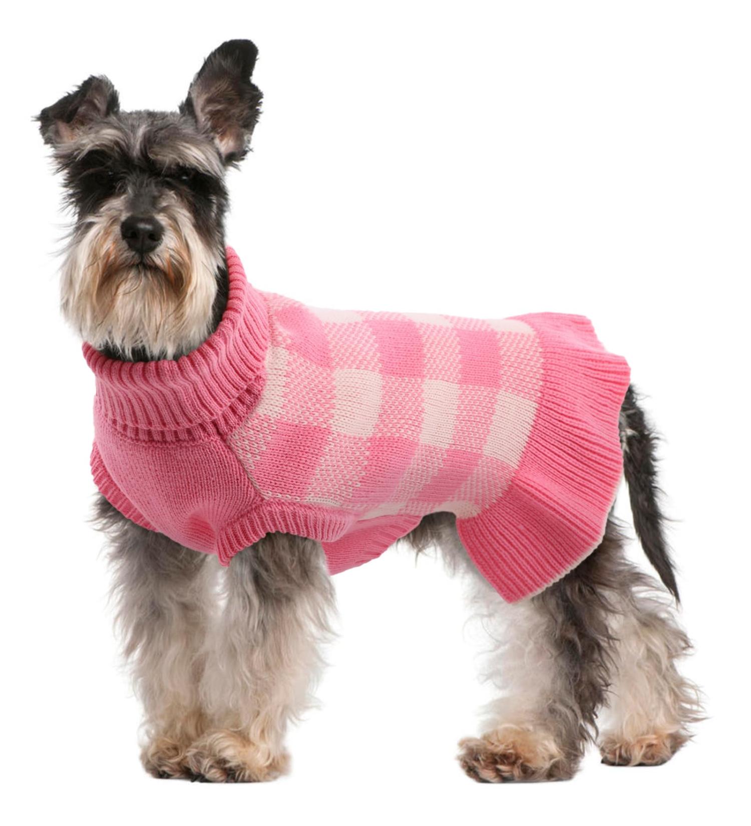 IECOii Knitted Dog Jumper Dress: Warm Plaid Sweater for Small to Medium Dogs - Pink - Buy Online on GoSupps.com