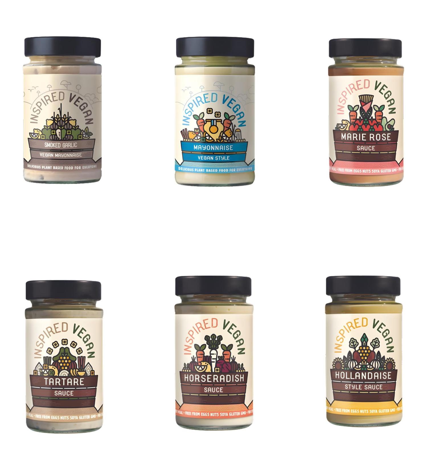 Inspired Vegan Sauce Mayonnaise Pick N Mix | Choose From 6 Flavours | Hollandaise Horseradish Tartare Marie Rose Mayonnaise-Vegan Style Smoked Garlic-Mayonnaise - Pack of 2 X 180g - Buy Online on GoSupps.com