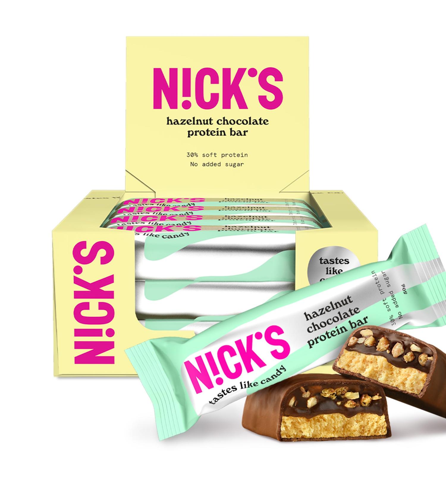 Buy Nicks Low Carb Hazelnut Protein Bar | 15g Protein | Keto & Gluten-Free | 12 Bars | 209 Calories - Healthy Nougat Chocolate Snack - Buy Online on GoSupps.com