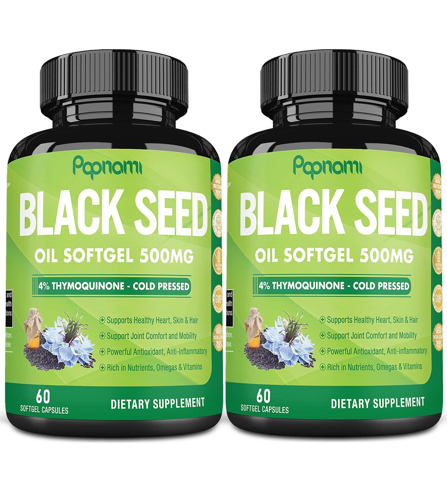 Organic Black Seed Oil Capsules 500mg - 2 Packs, 4 Months Supply | 4% Thymoquinone, Vitamin E & Omega 3 6 9 | Immune System & Joint Health Support - Buy Online on GoSupps.com