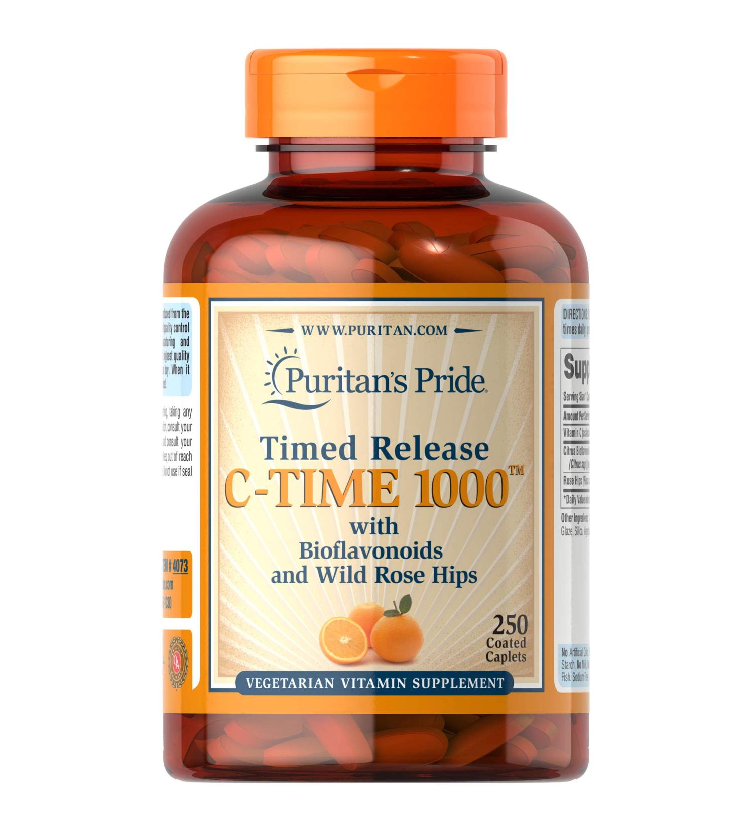 Puritan's Pride Vitamin C 1000mg with Rose Hips 250 Caplets - Immune Support for Healthy Immune System - Buy Online on GoSupps.com