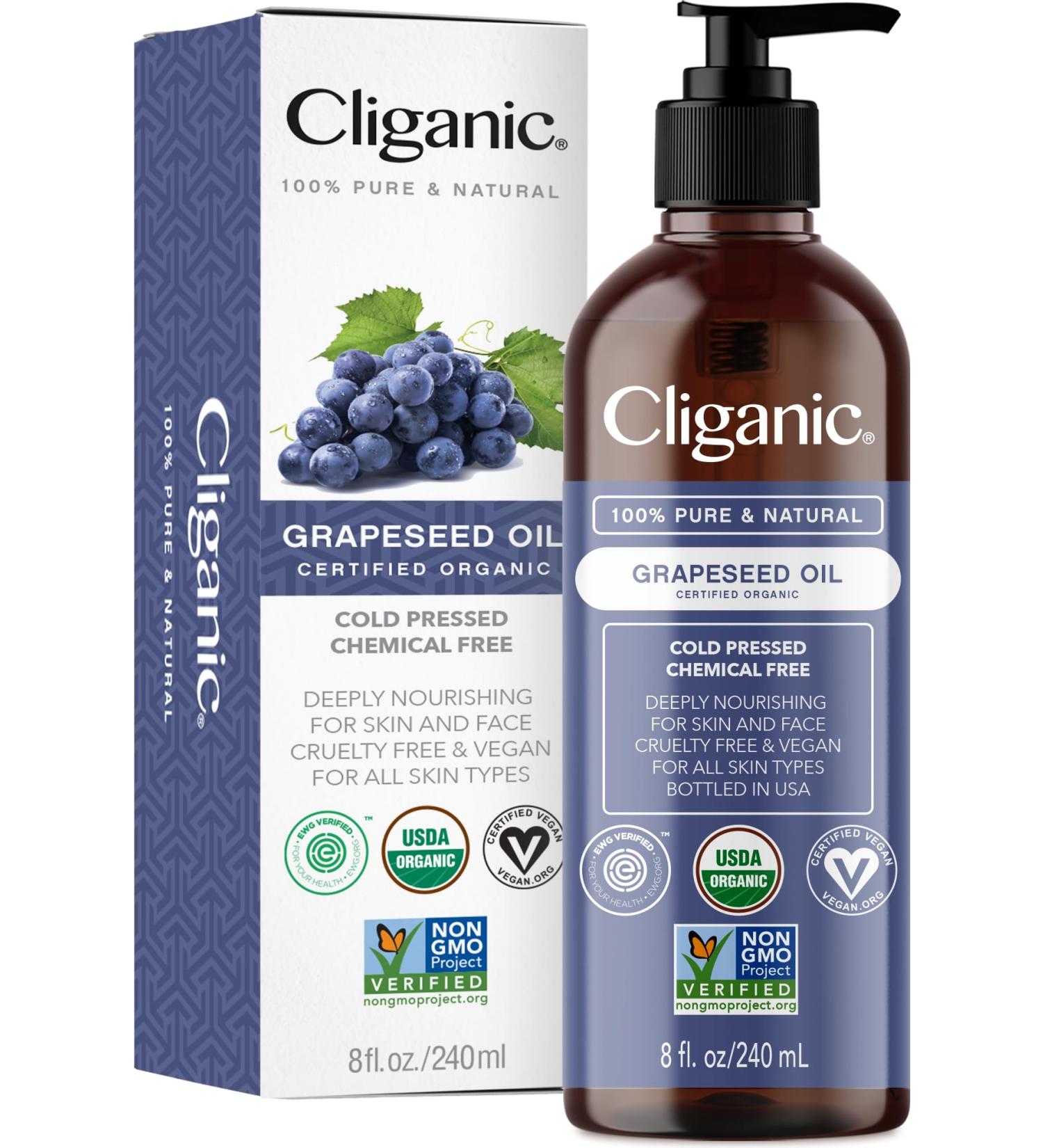 Cliganic Organic Grapeseed Oil 100% Pure - Natural Cold Pressed Oil for Skin Hair & Face | Shop Internationally - Buy Online on GoSupps.com