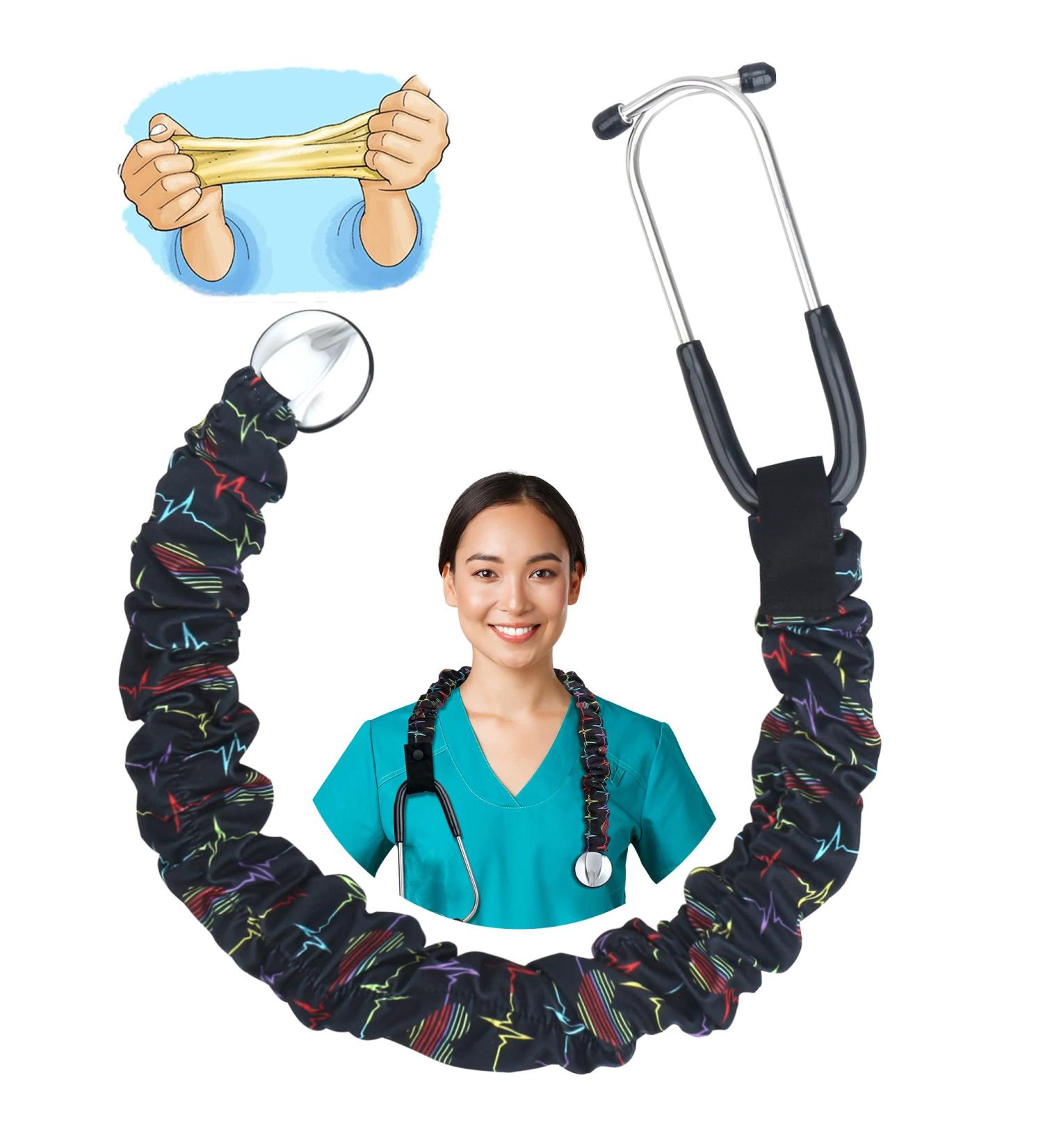 Stretchy Stethoscope Cover - Rainbow EKG Design - Universal Fit - Patented USA - 1 Pc - Buy Online on GoSupps.com