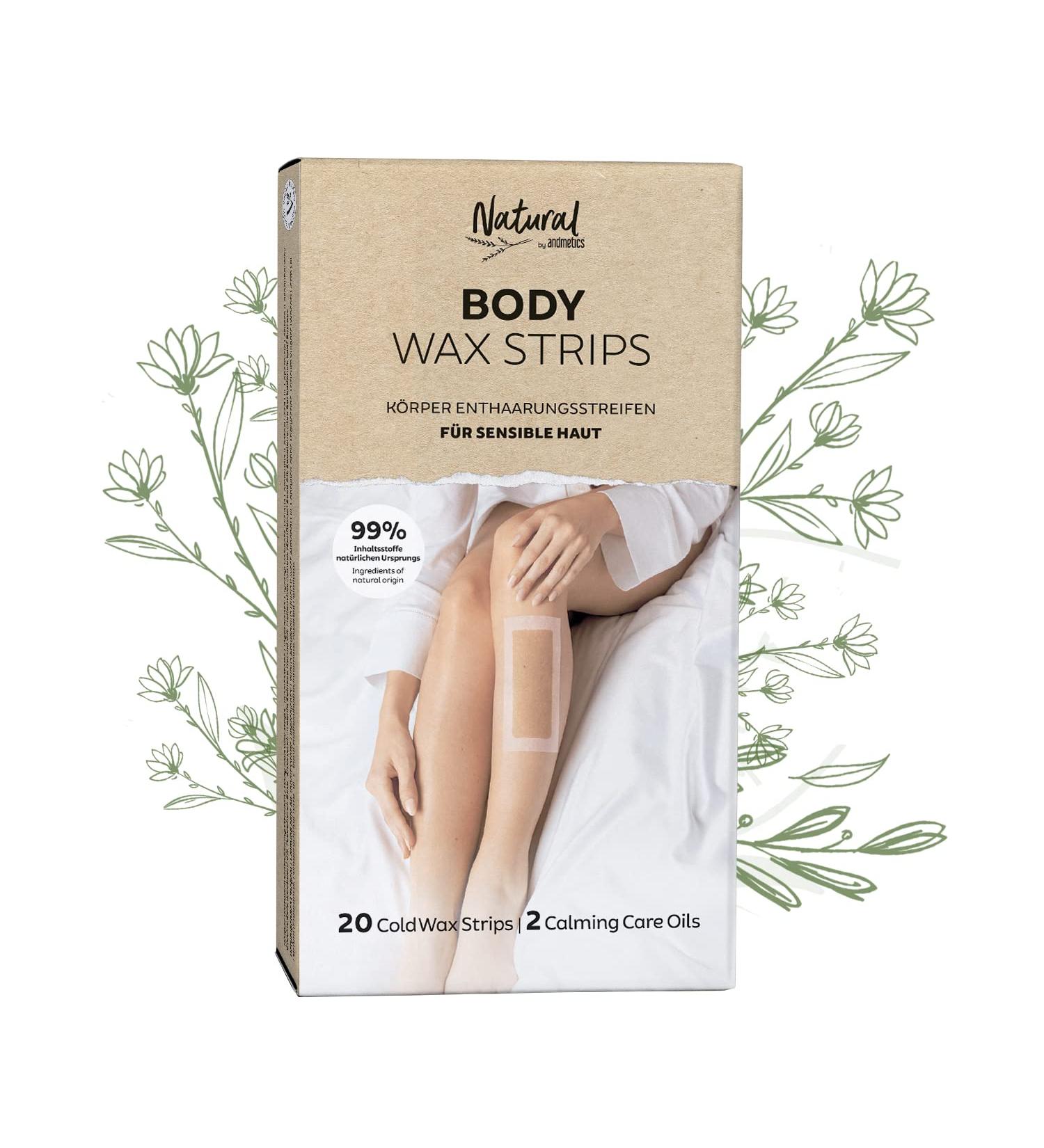 Andmetics Natural Body Cold Wax Strips | 99% Natural Ingredients | Polyethylene & Paraffin Free | Smooth Skin Up to 4 Weeks | Suitable for All Skin Types - Buy Online on GoSupps.com