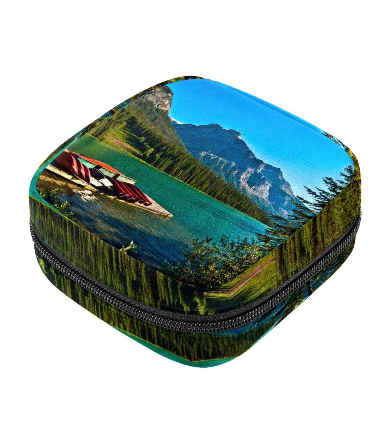 Stylish Menstruation Pad Bag with Zipper | Eco-Friendly Women's Napkin & Tampon Pouch | Canadian Emerald Lake Design - Buy Online on GoSupps.com