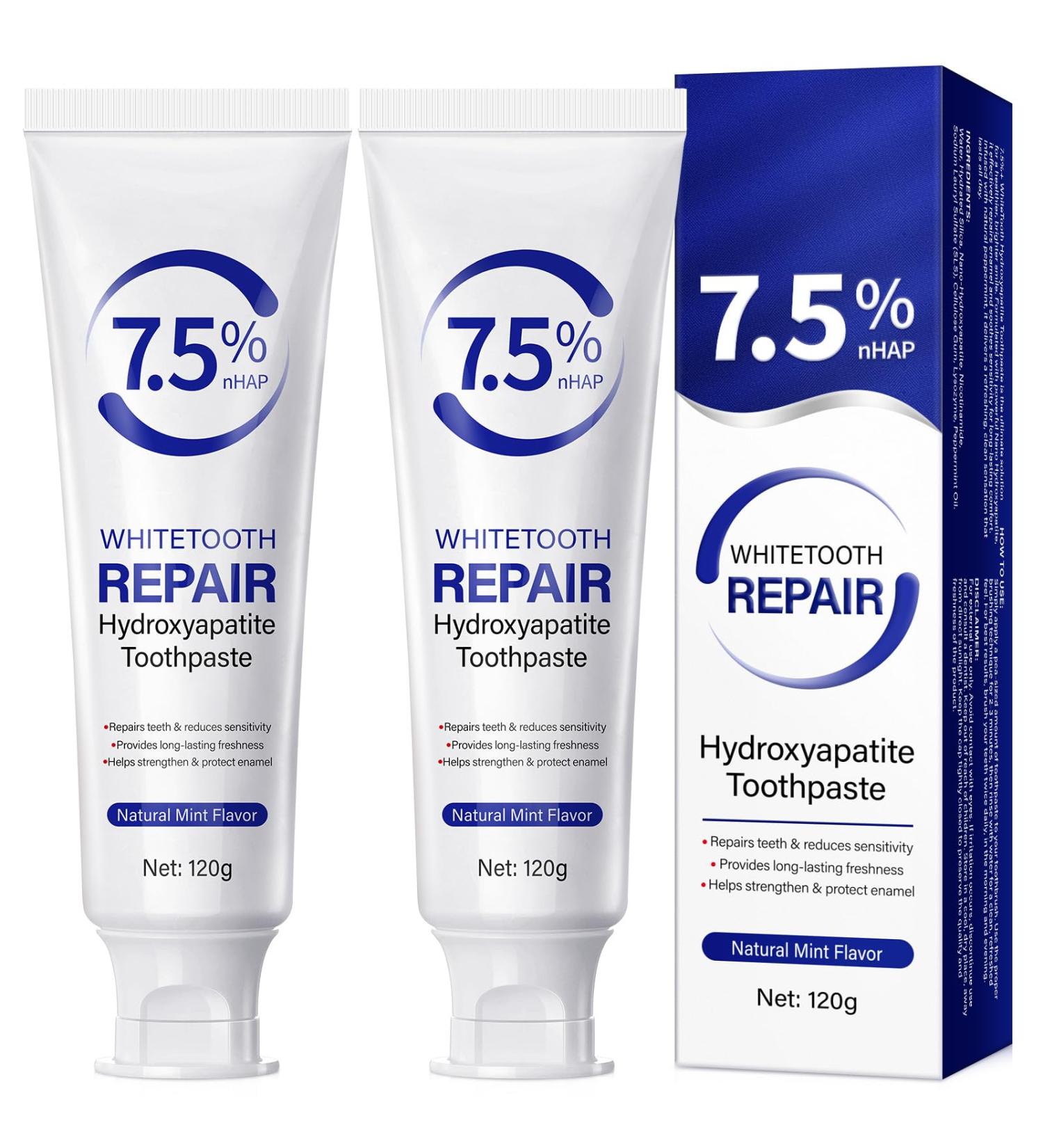 Hydroxyapatite Toothpaste 7.5% 2Pcs Nano Hydroxyapatite Toothpaste for Enamel Protection and Tooth Strengthening Gentle Mint Fresh Breath Daily Use for Oral Health - Buy Online on GoSupps.com