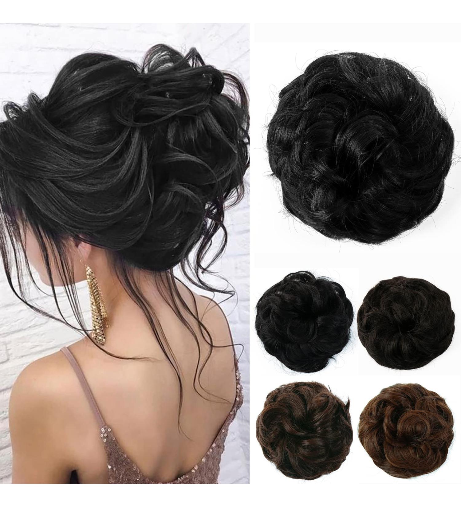 JJstar Messy Hair Bun Curly Wavy Scrunchies in Jet Black - Women's Synthetic Chignon Accessories - Buy Online on GoSupps.com