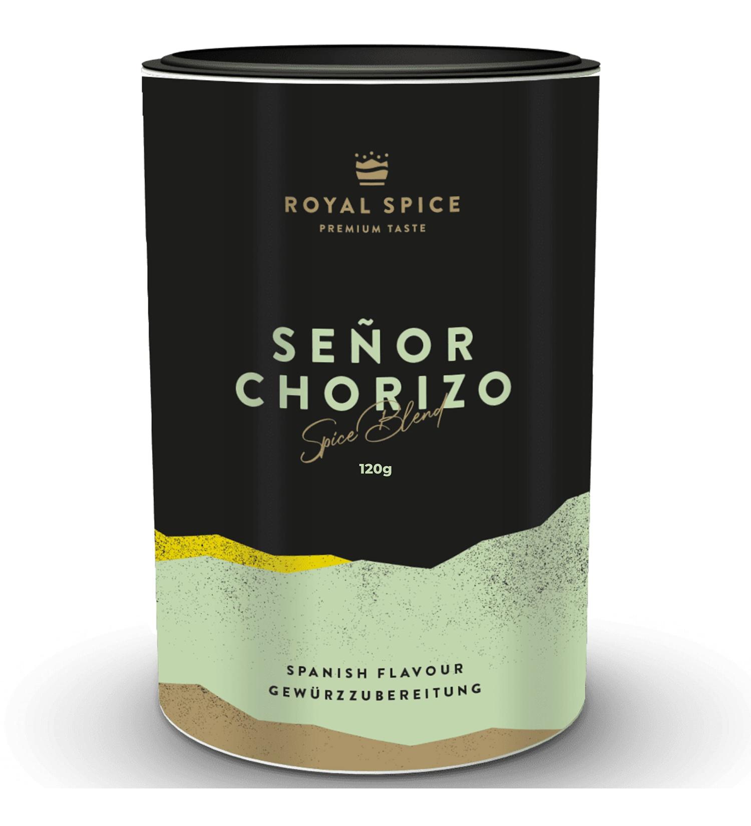 Royal Spice Senor Chorizo Herbs 120 g spicy and spicy with intensive paprika for an unmistakable chorizo flavor suitable as grill spices BBQ Rub spice mix or for tortillas and tapas - Buy Online on GoSupps.com