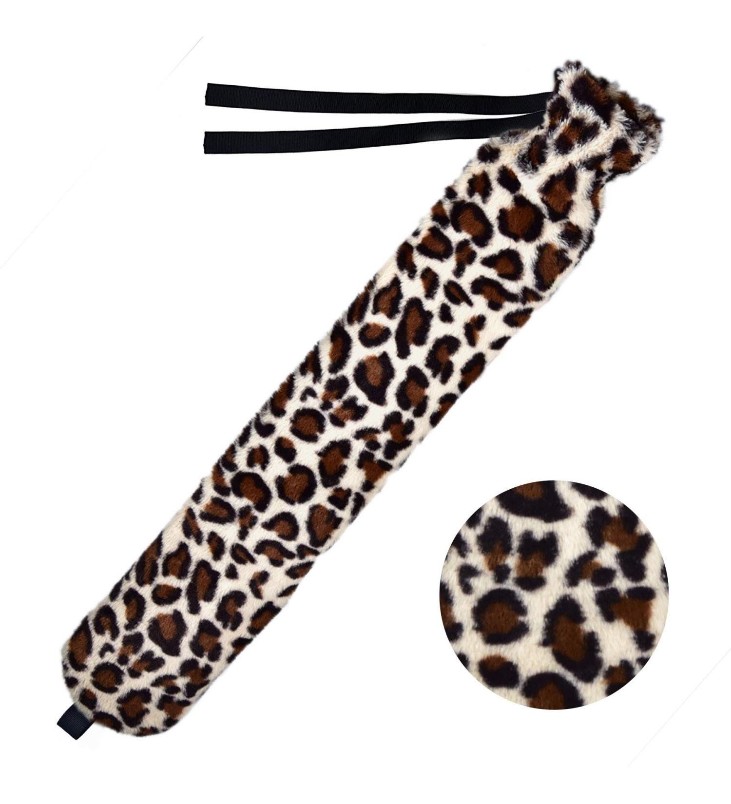 2L Natural Rubber Long Hot Water Bottle with Cover and Strap - Leopard Print | Thermotherapy for Period, Belly, Back, Neck, Legs | Bed Warmer - 72cm Body Bottle - Buy Online on GoSupps.com