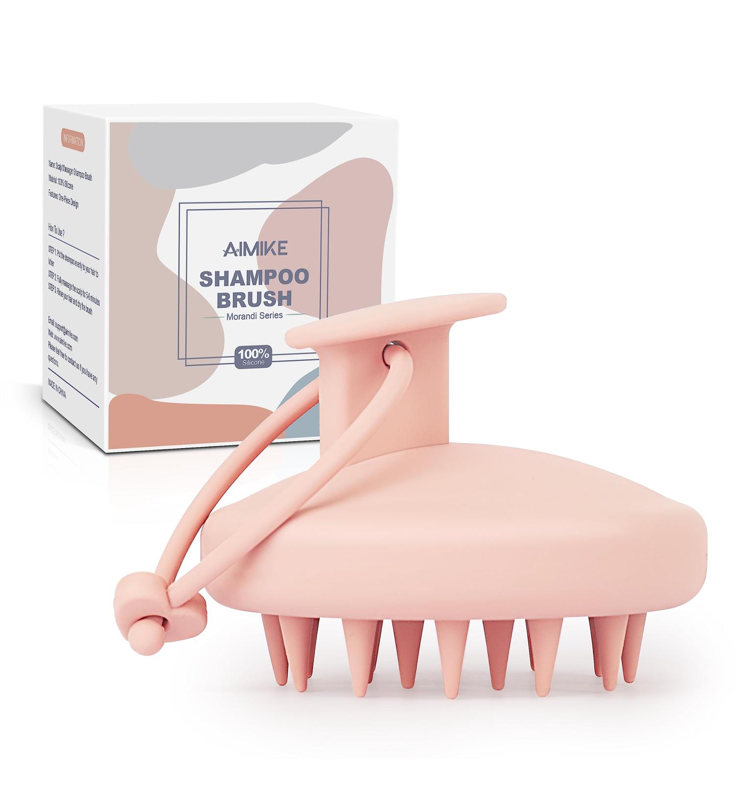 AIMIKE Scalp Massage Brush - Silicone Shampoo Brush for Hair Growth Dandruff Relief & Wet/Dry Use - Pastel Pink - Buy Online on GoSupps.com