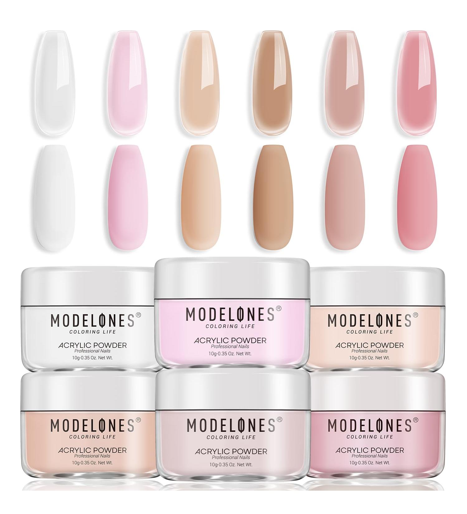 Shop Modelones Acrylic Powder - 6 Colors Transparent Jelly Nude Nail Art - Milky White & Pink - Perfect for 3D Carving & French Extensions - Ideal Gifts for Women - Buy Online on GoSupps.com