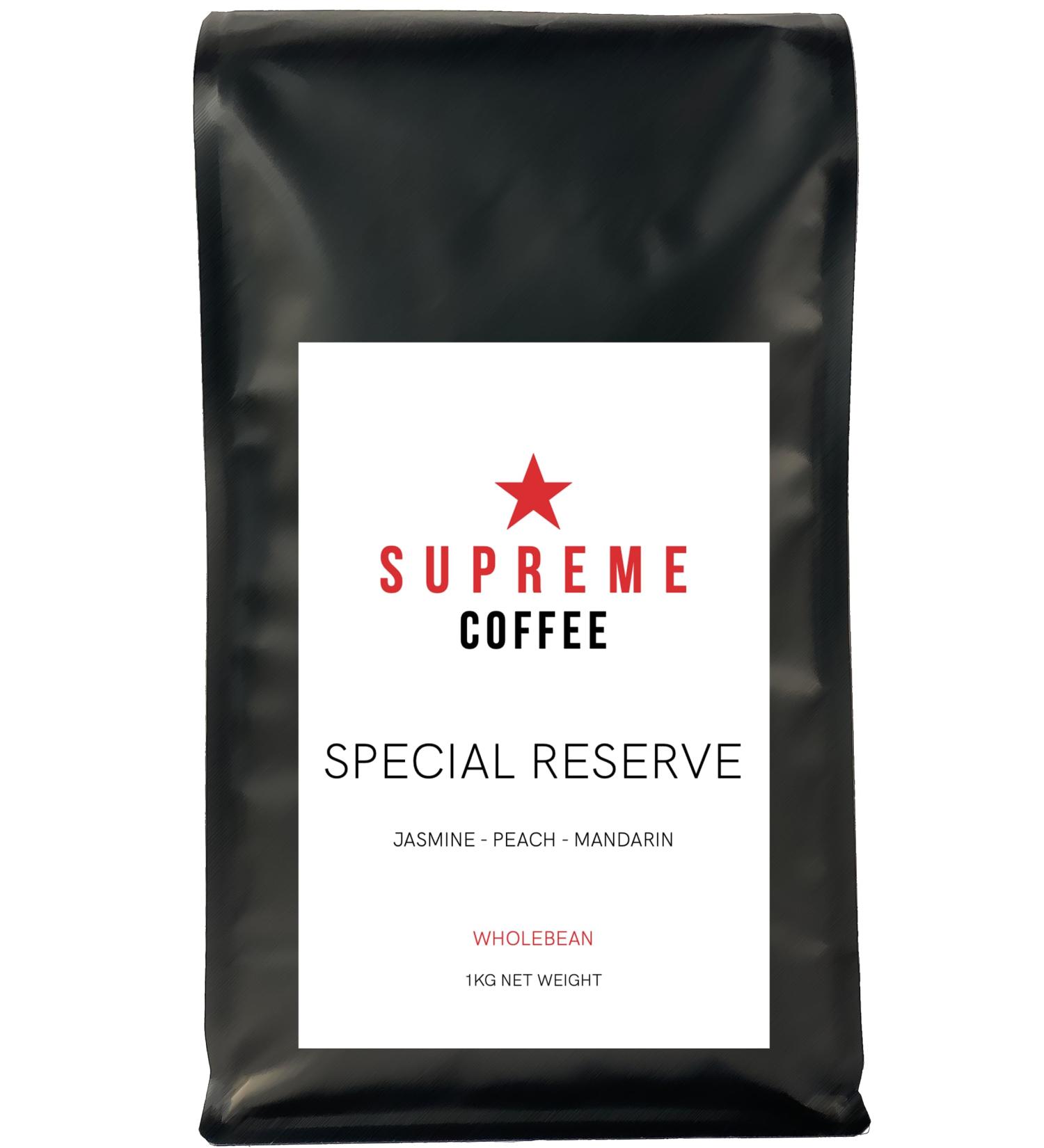 SUPREME COFFEE - Special Reserve | Whole Bean | Medium Roast | Arabica Specialty Coffee | Ethiopian Origin | Ethical & Carbon Neutral | 1 Kg - Buy Online on GoSupps.com