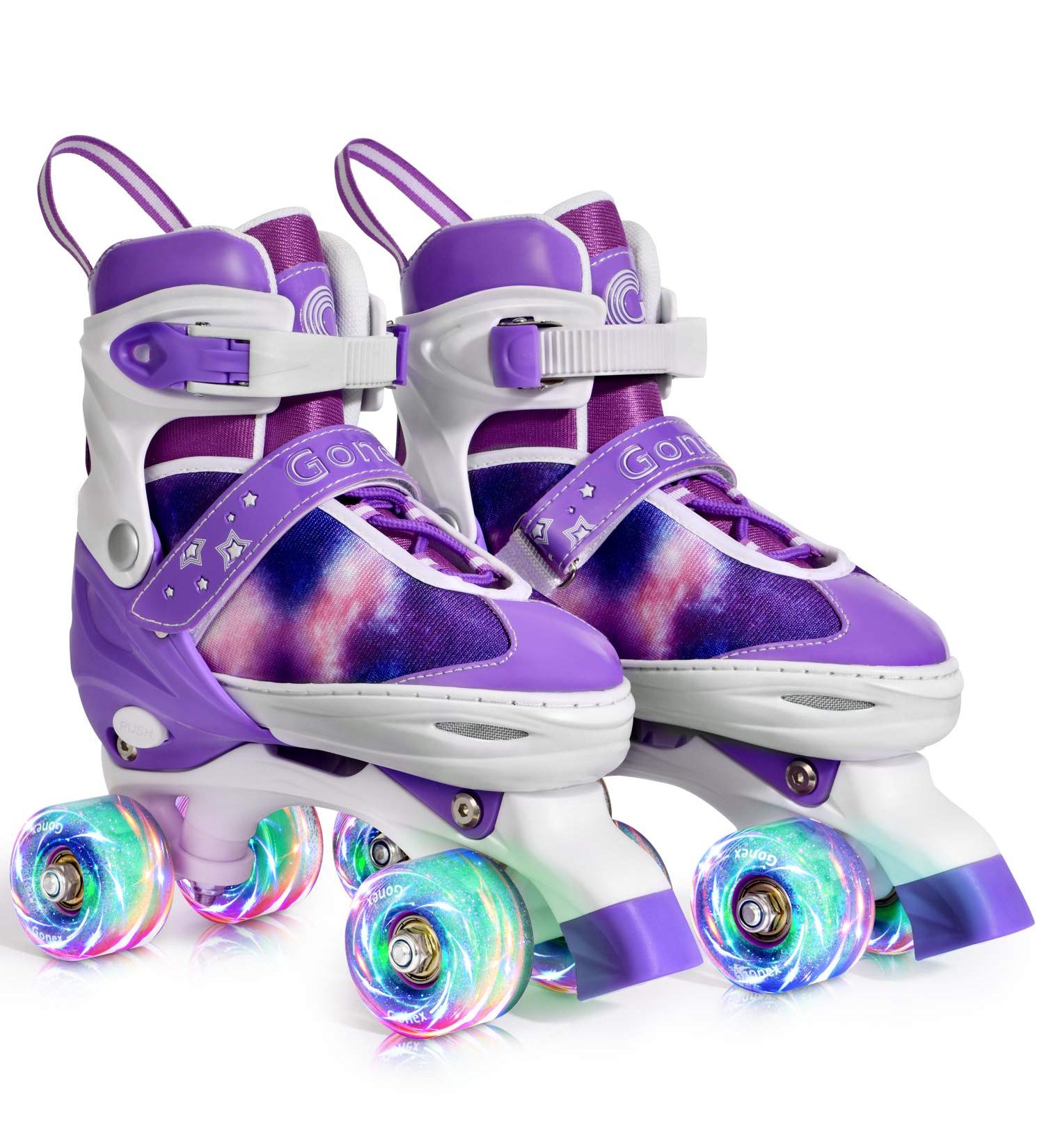 Gonex Roller Skates for Kids Girls Boys Women | Light Up Wheels & Adjustable Sizes | Indoor Outdoor Skates - Purple - Youth Size L (4-7Y/ 9.4-10.4 Inch) - Buy Online on GoSupps.com