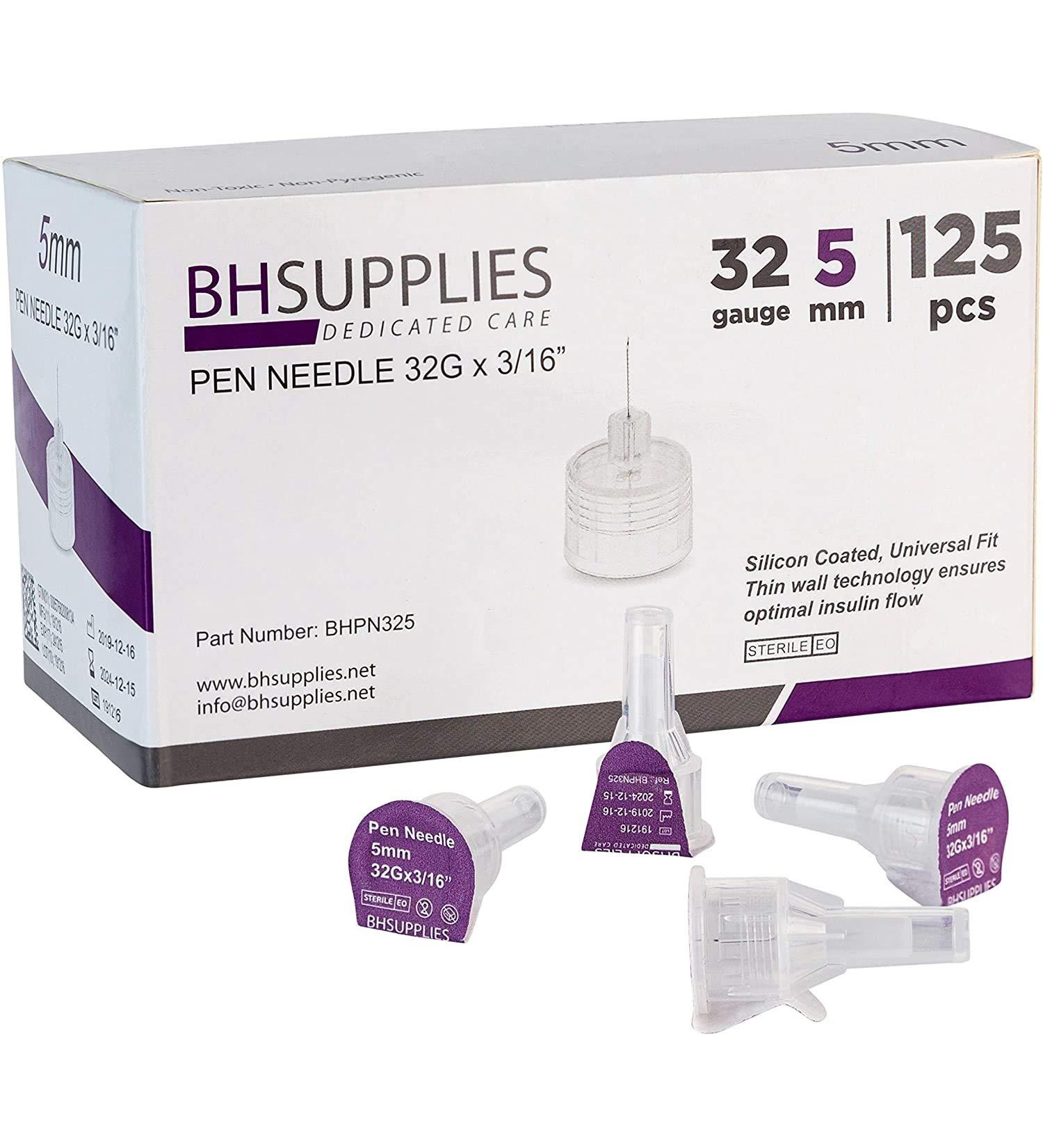 BH Supplies Pen Needles 32 Gauge - 3/16" 5mm (Pack of 125)