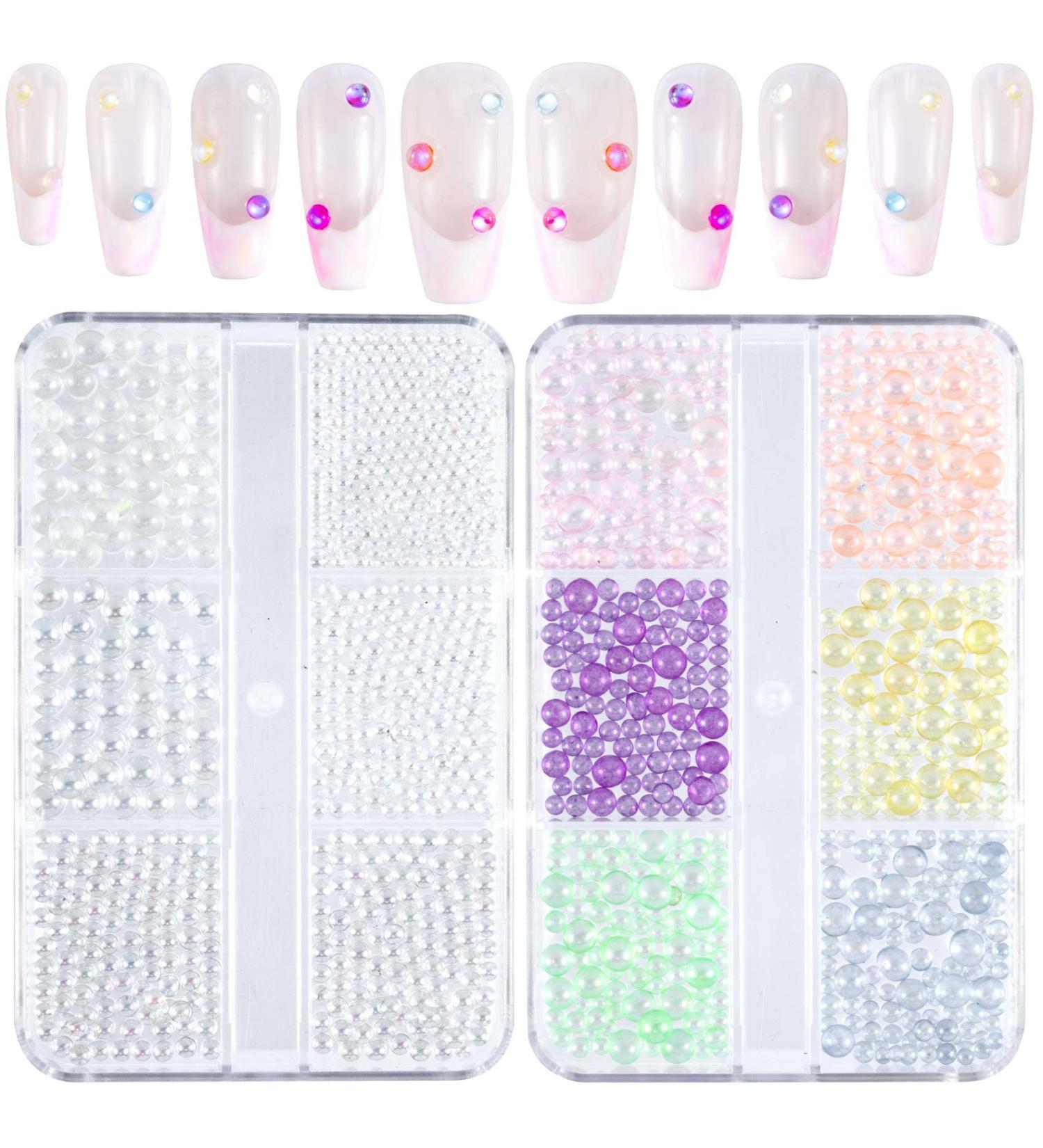HINZIC 12 Grids Aurora Mermaid Beads Nail Charm - Iridescent Crystal Gems for Nail Art - Buy Online on GoSupps.com